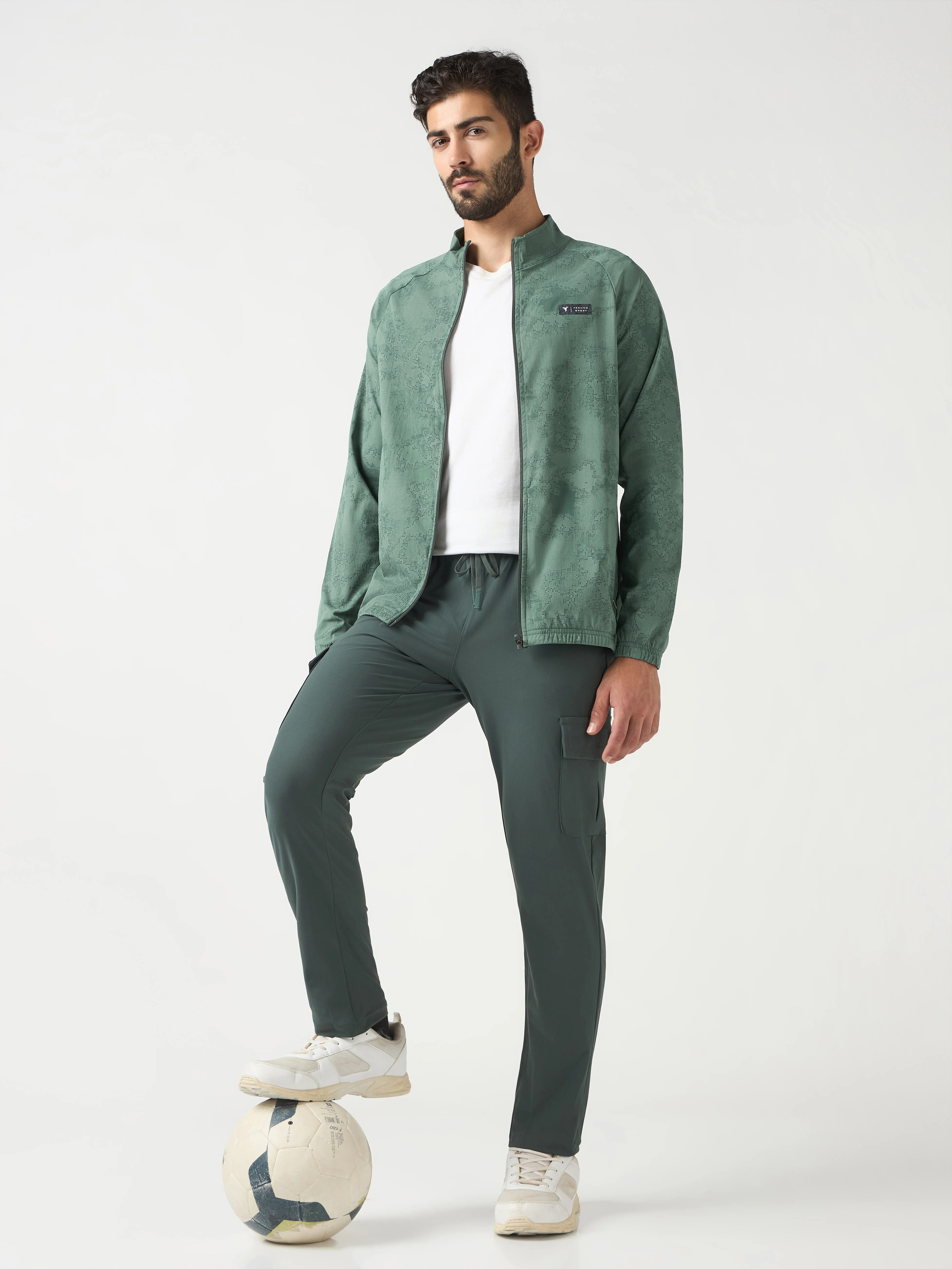 Men Printed Slim Fit Mock Neck Jacket with TS FLEXI - Image 5
