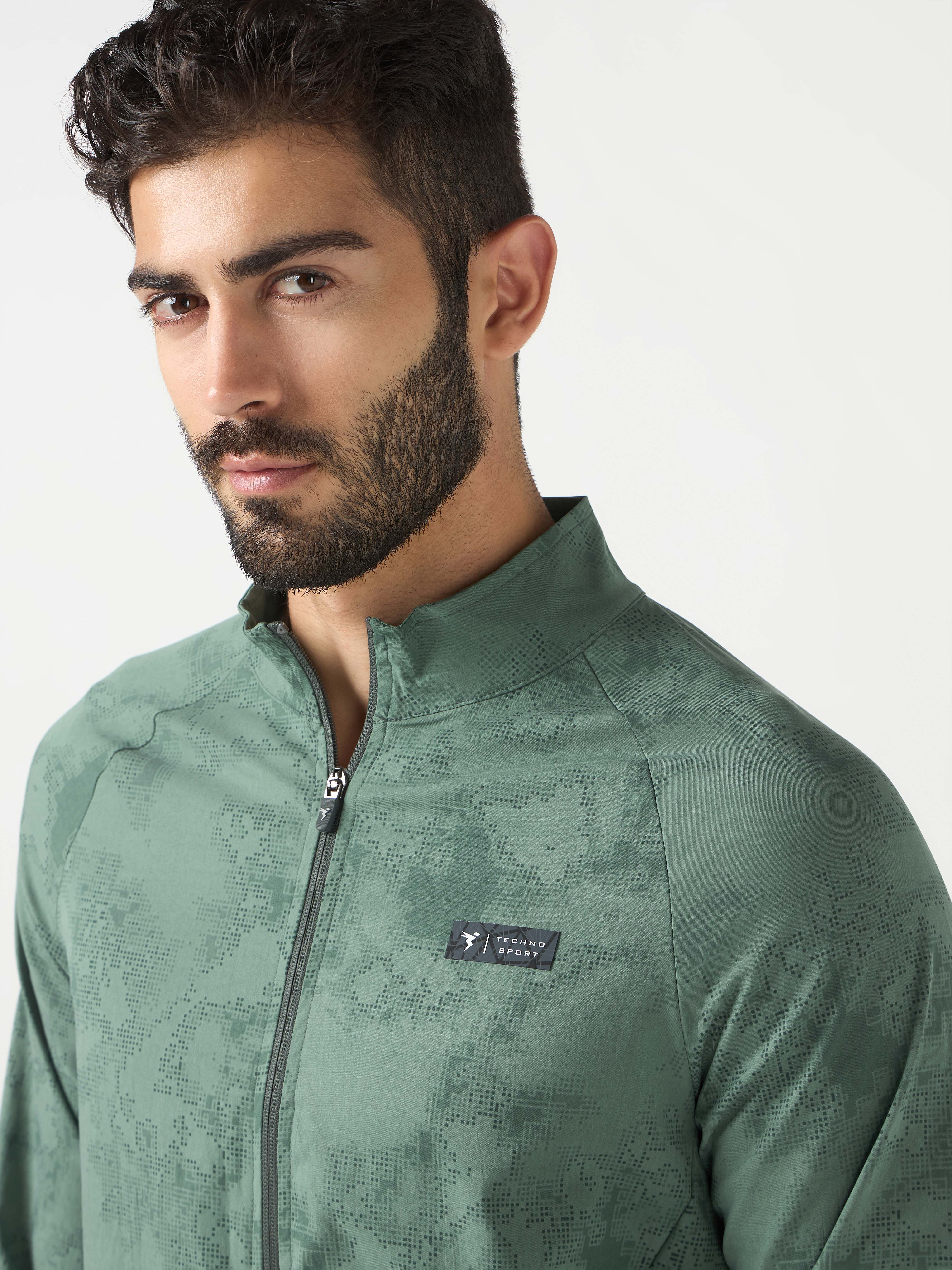 Men Printed Slim Fit Mock Neck Jacket with TS FLEXI - Image 6