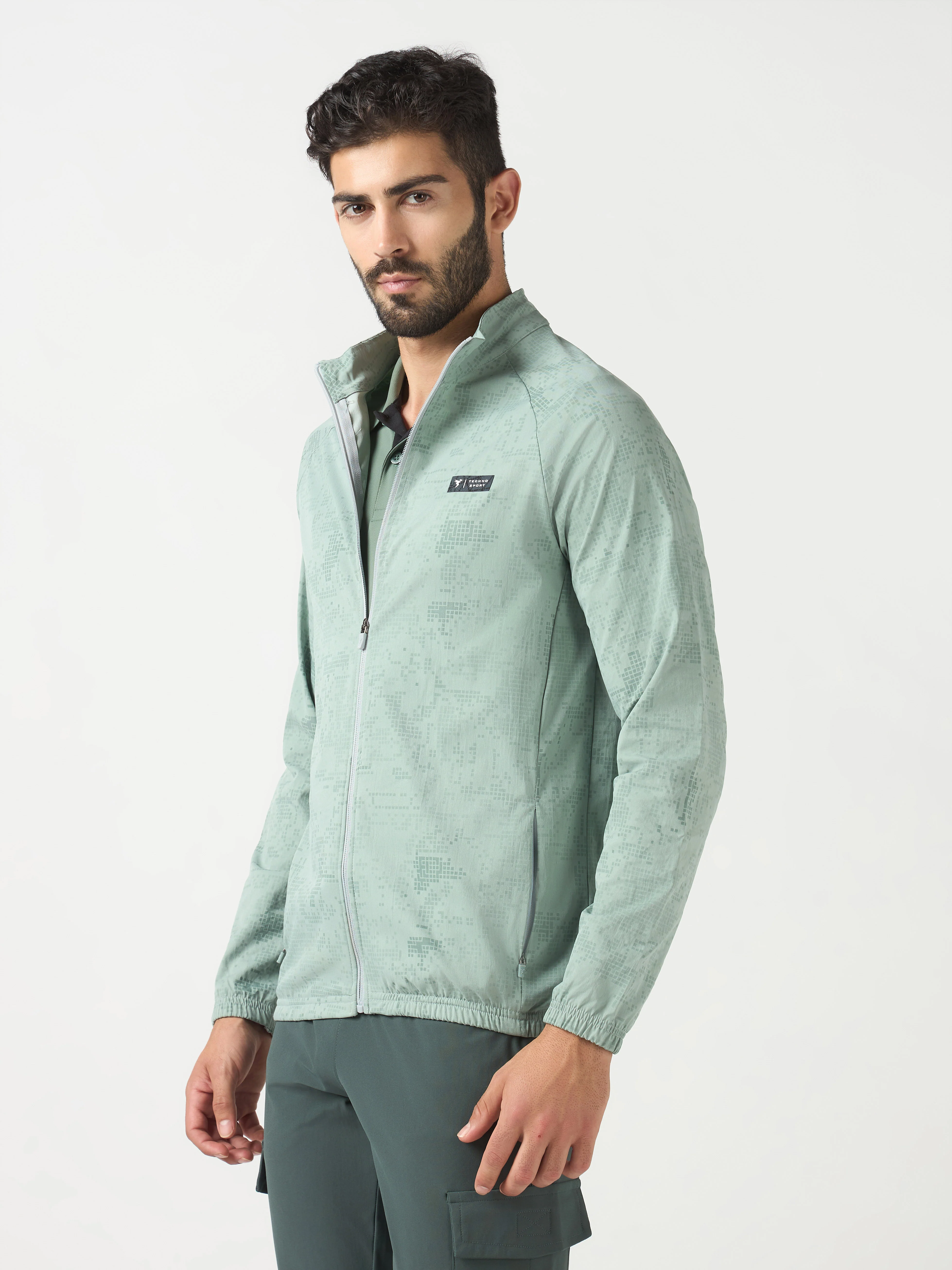Men Printed Slim Fit Mock Neck Jacket with TS FLEXI - Image 3