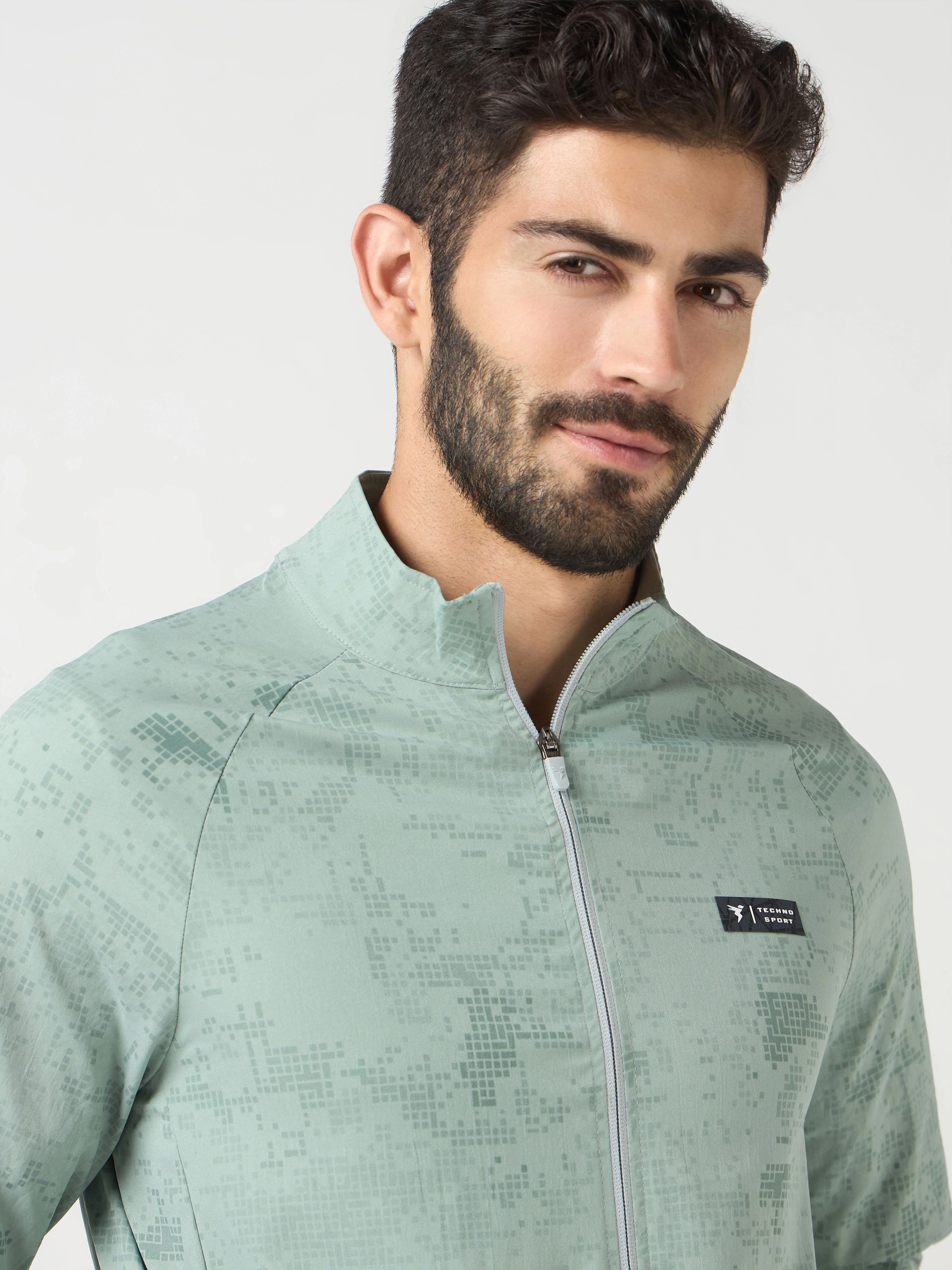 Men Printed Slim Fit Mock Neck Jacket with TS FLEXI - Image 4
