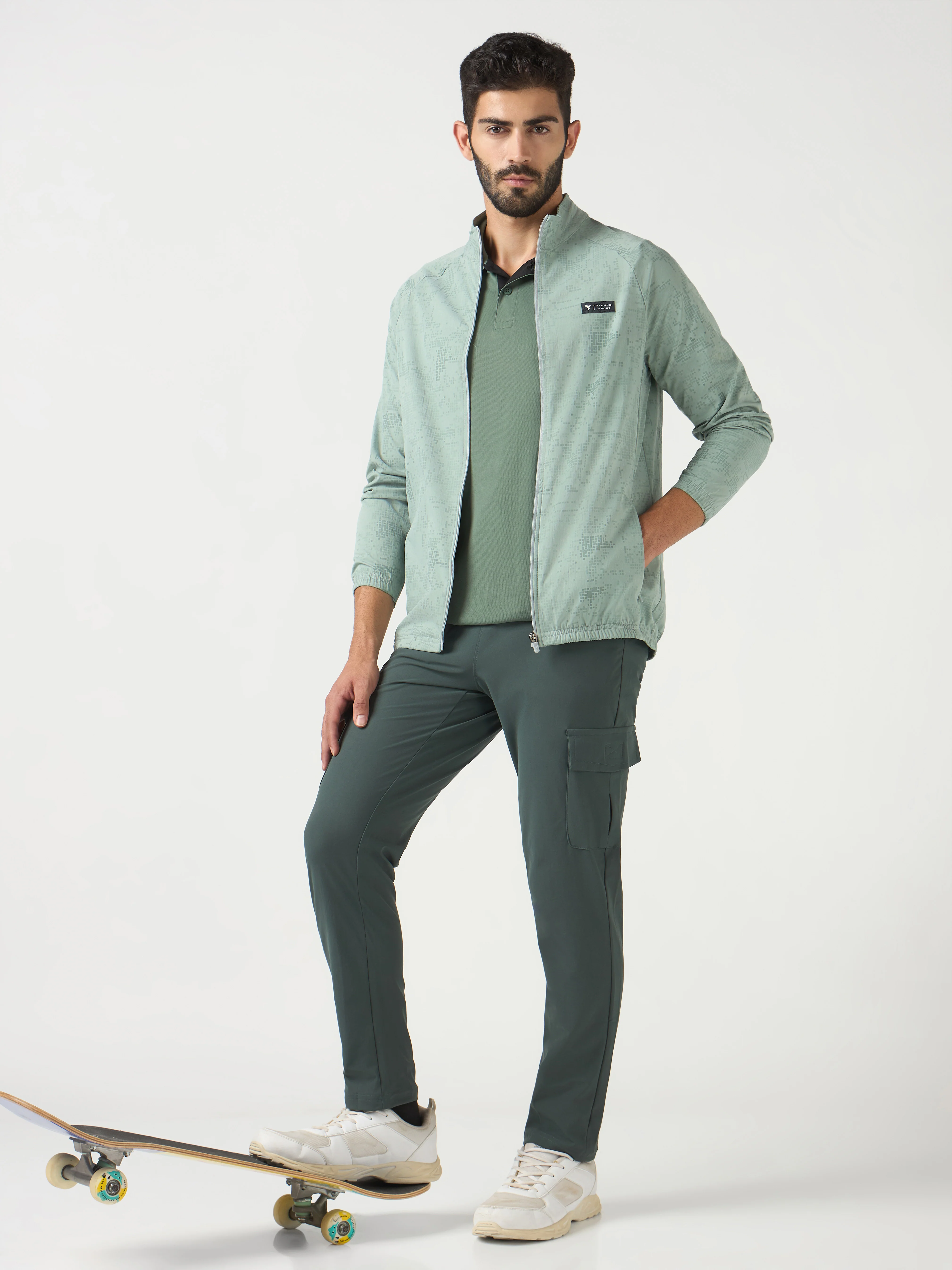 Men Printed Slim Fit Mock Neck Jacket with TS FLEXI - Image 7