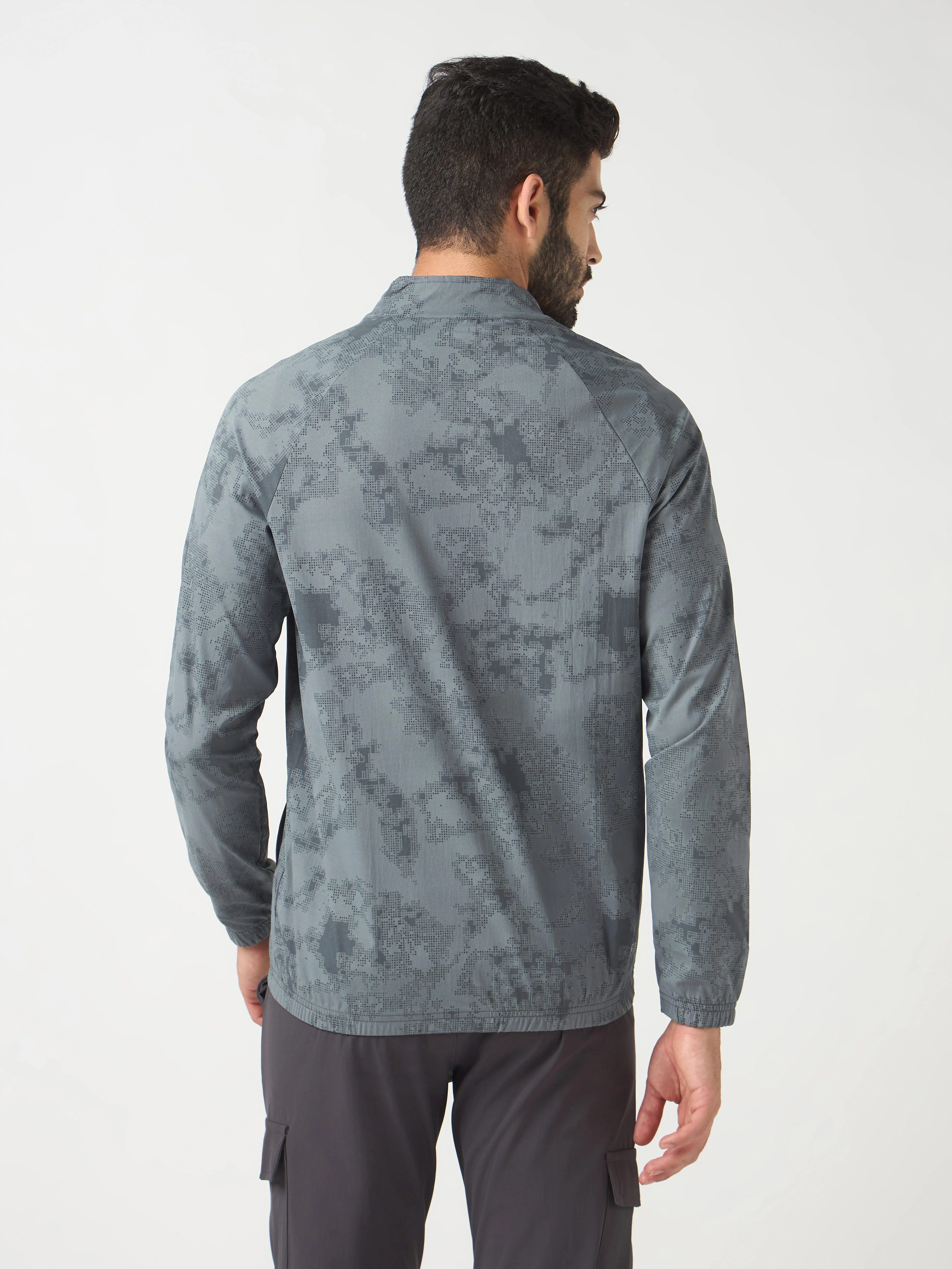Men Printed Slim Fit Mock Neck Jacket with TS FLEXI - Image 2