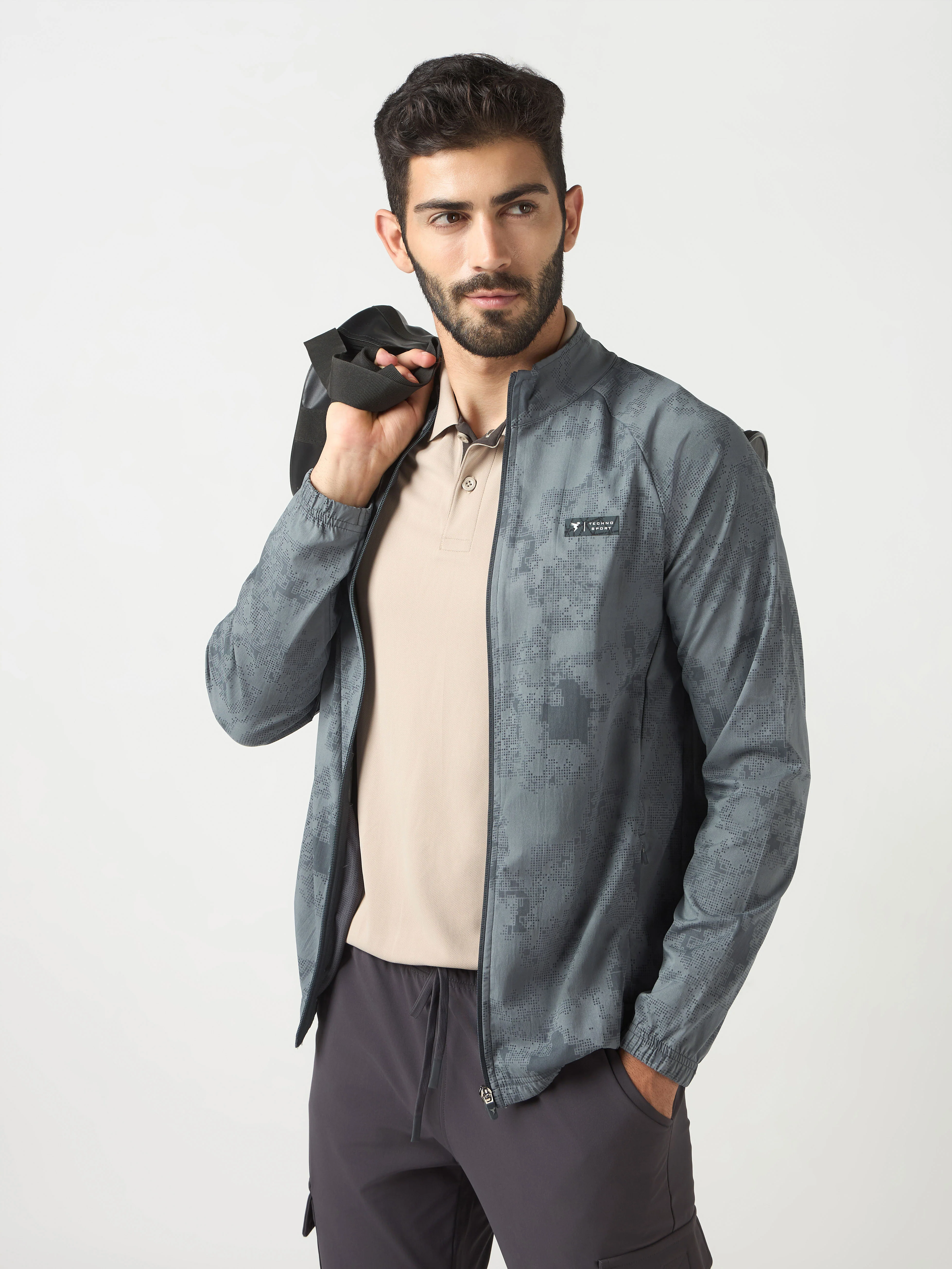 Men Printed Slim Fit Mock Neck Jacket with TS FLEXI - Image 4