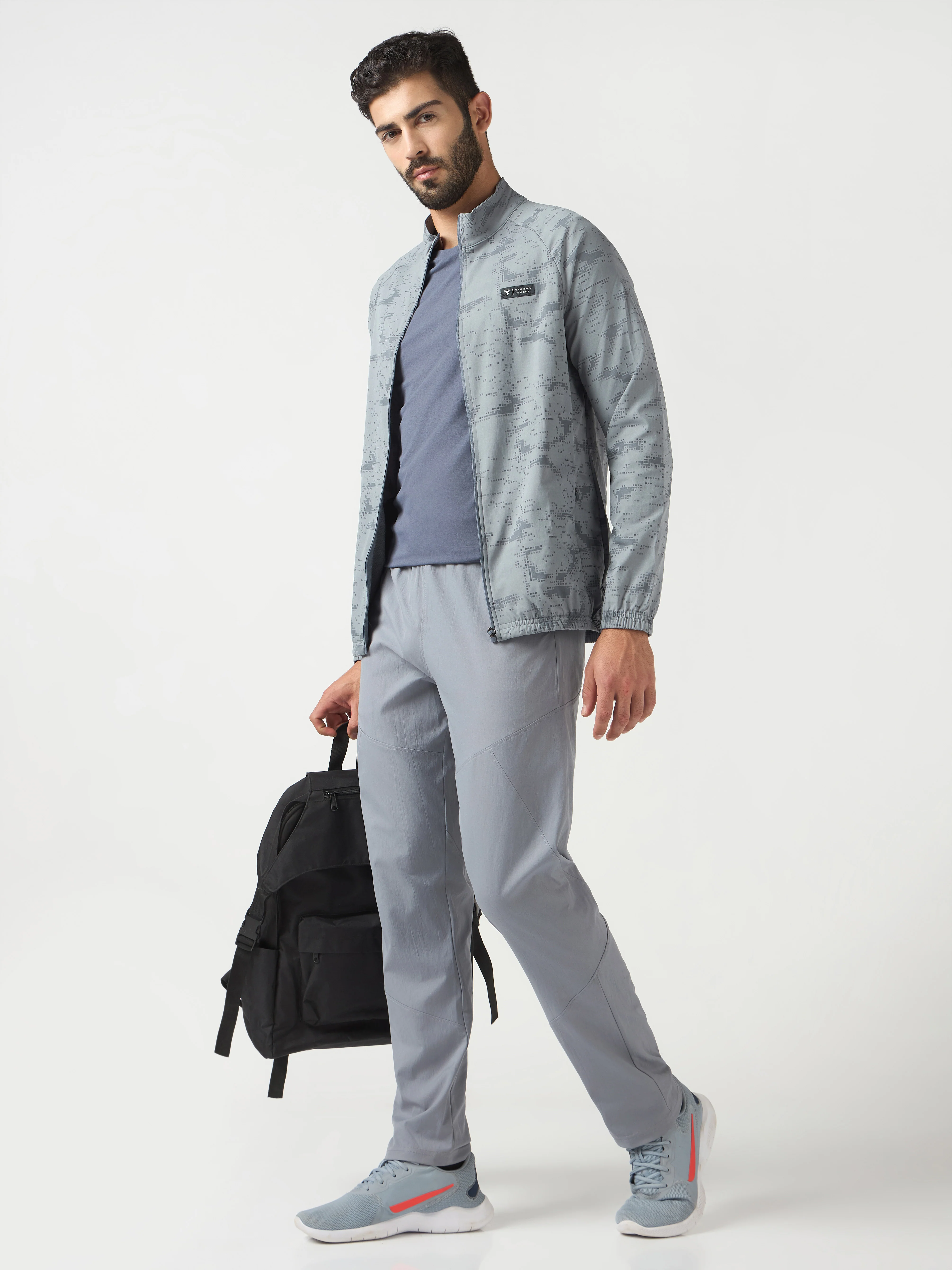 Men Printed Slim Fit Mock Neck Jacket with TS FLEXI - Image 6