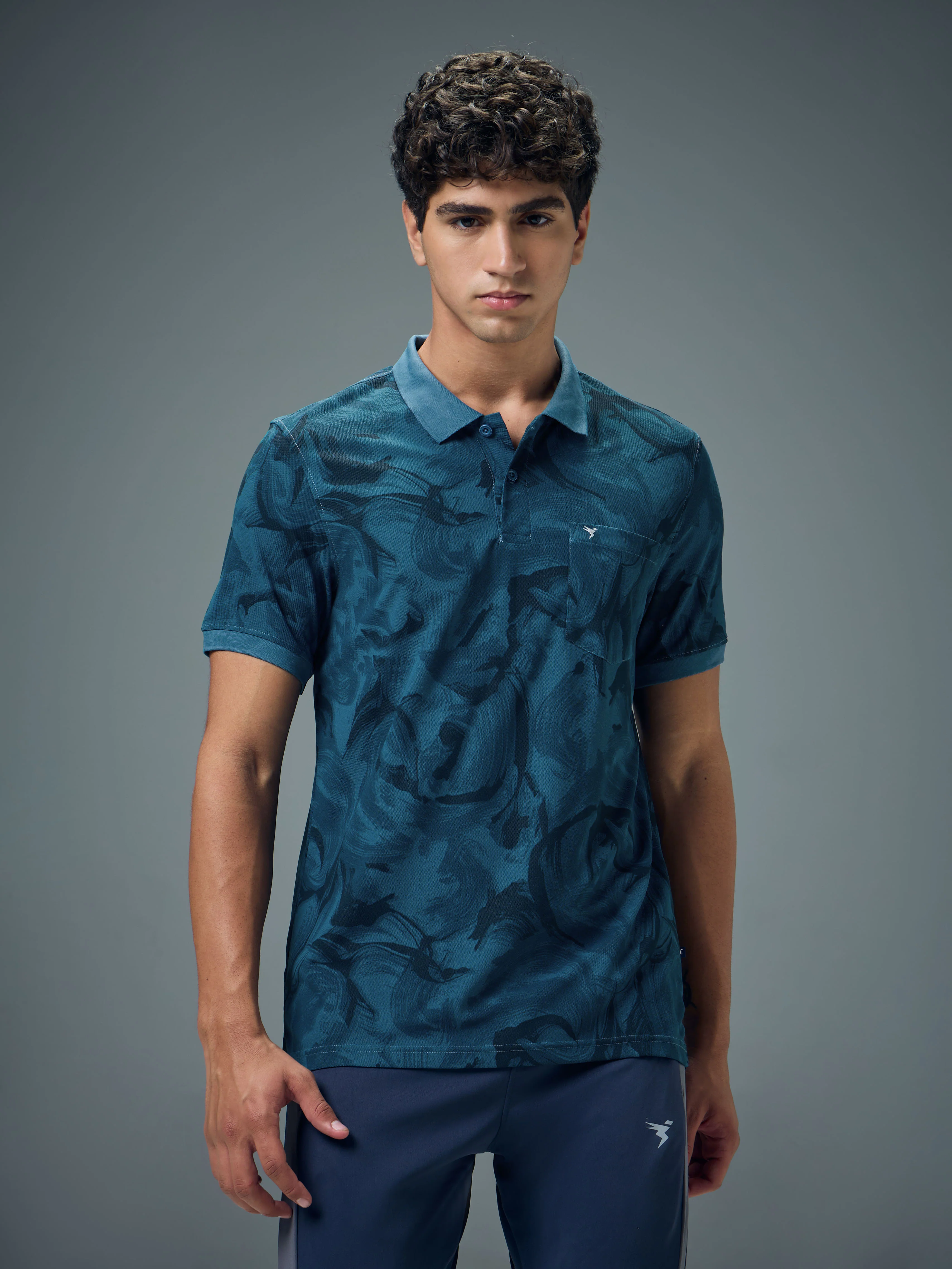 Men Printed Slim Fit Polo Sports T-shirt with MATPIQ - Image 2