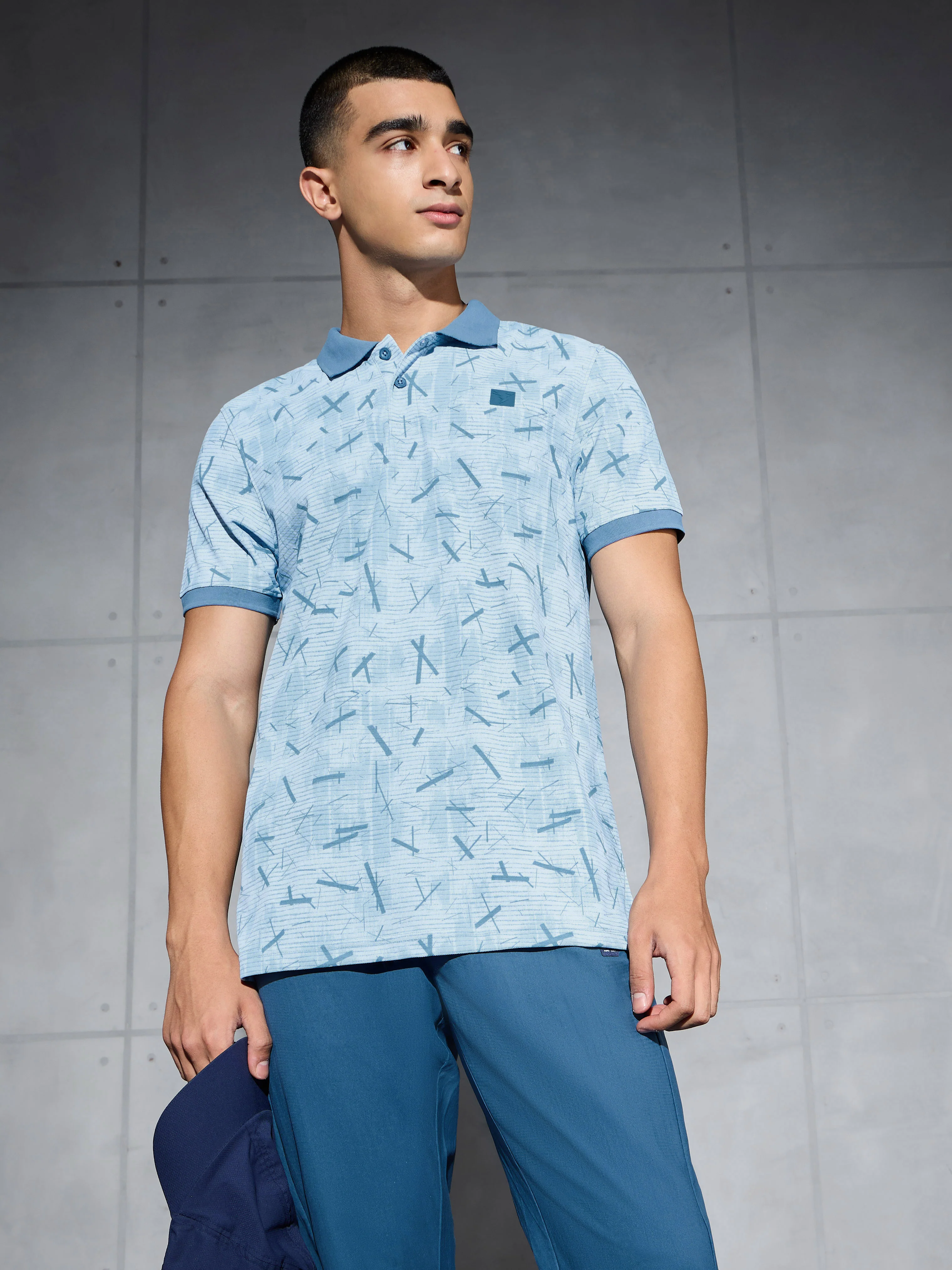 Men Printed Slim Fit Polo T-shirt with MATPIQ