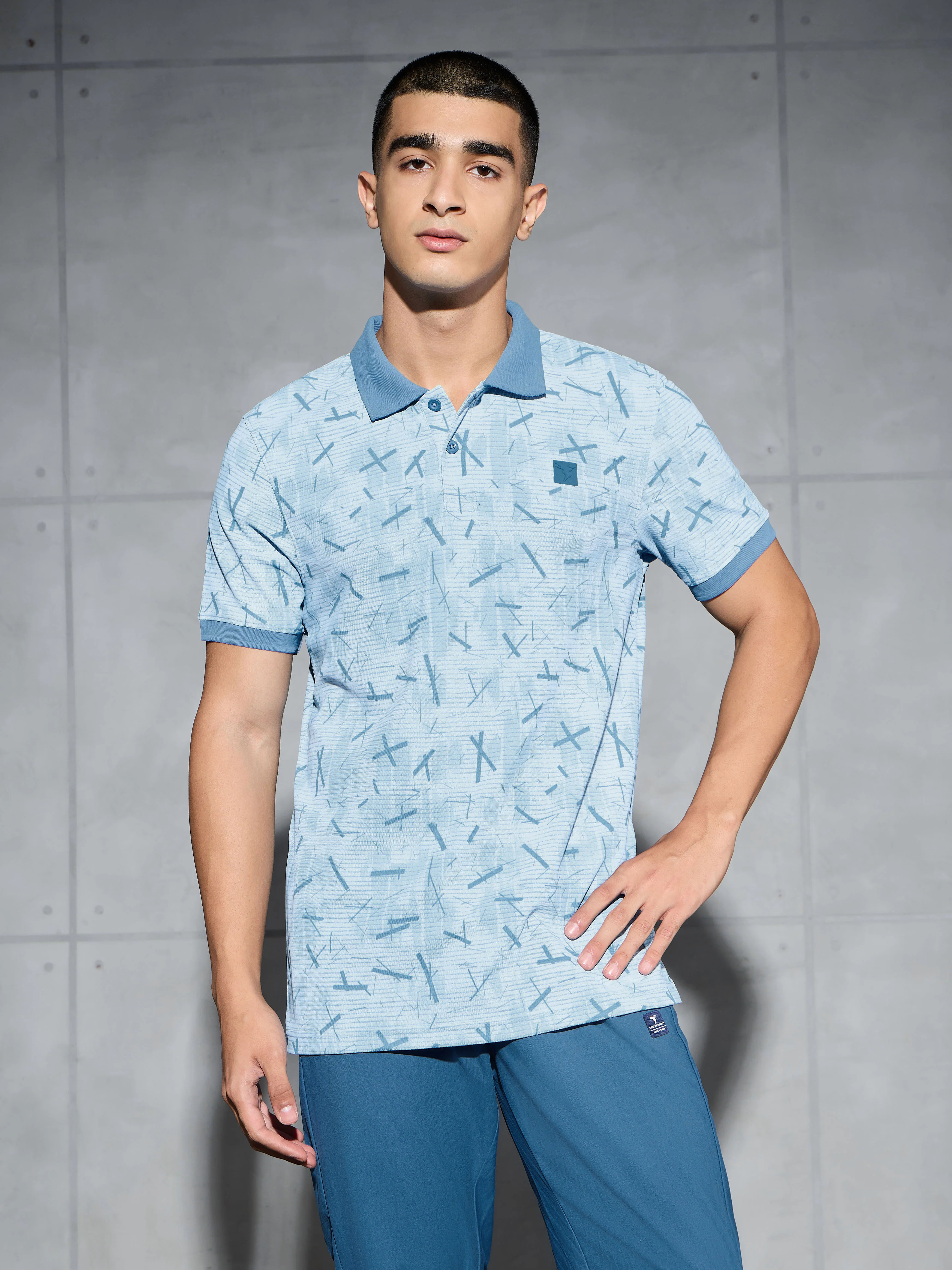 Men Printed Slim Fit Polo T-shirt with MATPIQ - Image 2