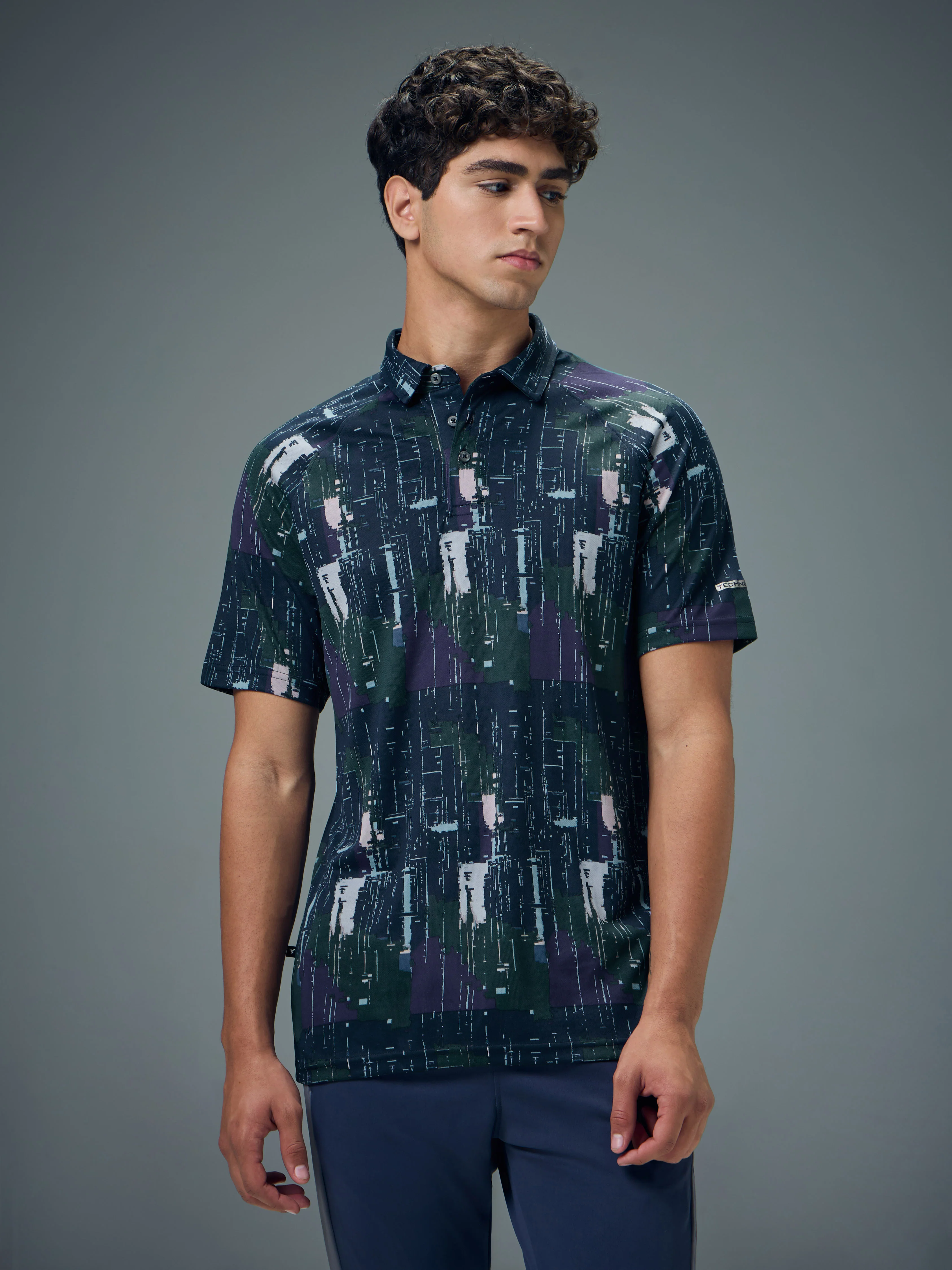 Men Printed Slim Fit Polo T-shirt with TECHNOCOOL+ - Image 2