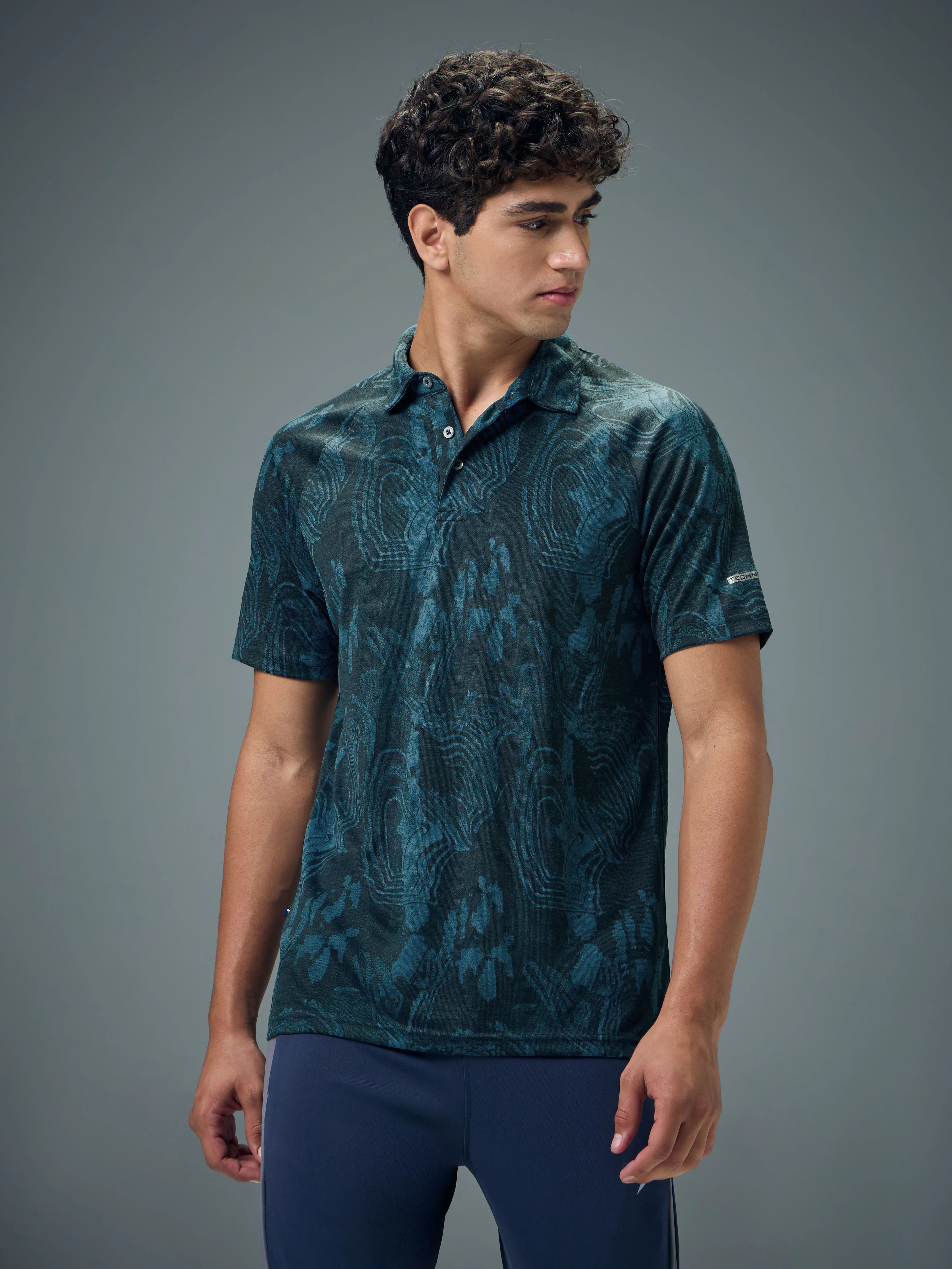 Men Printed Slim Fit Polo T-shirt with TECHNOCOOL+ - Image 2