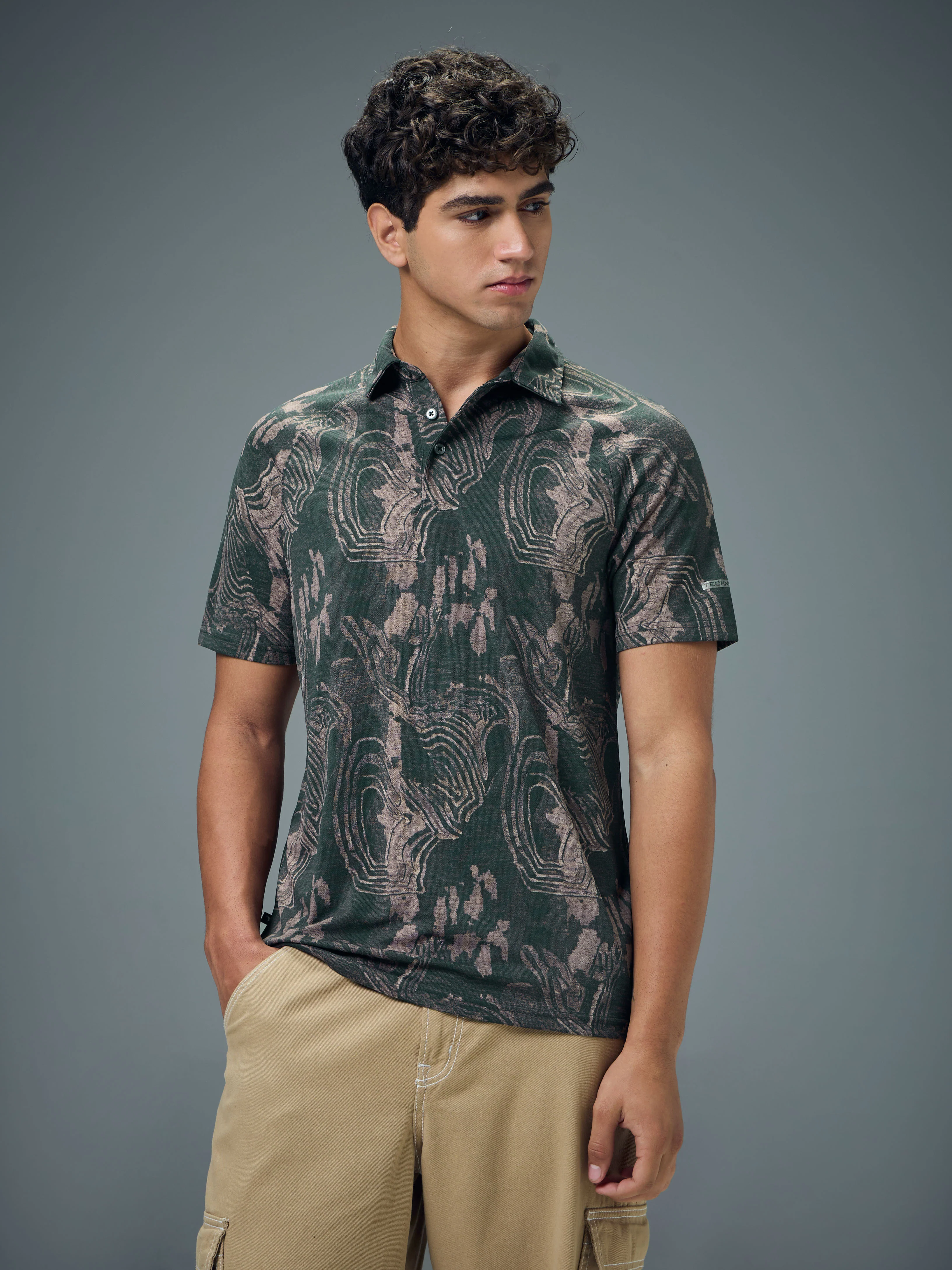 Men Printed Slim Fit Polo T-shirt with TECHNOCOOL+ - Image 2
