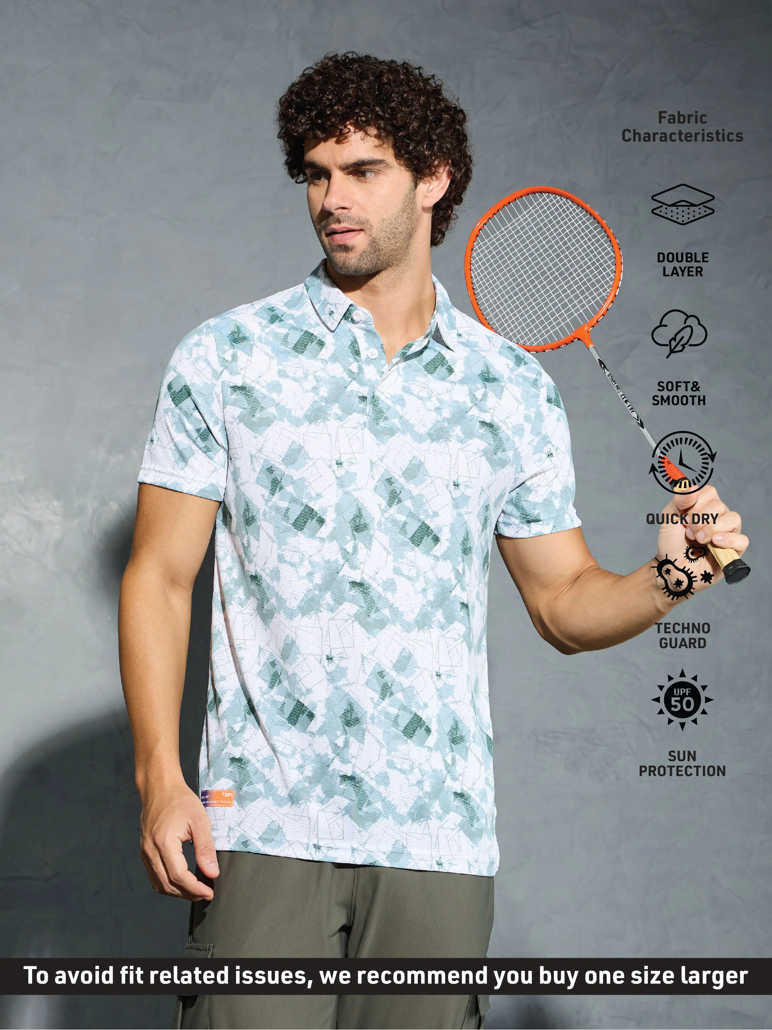 Men Printed Slim Fit Polo T-shirt with TECHNOCOOL+ - Image 5