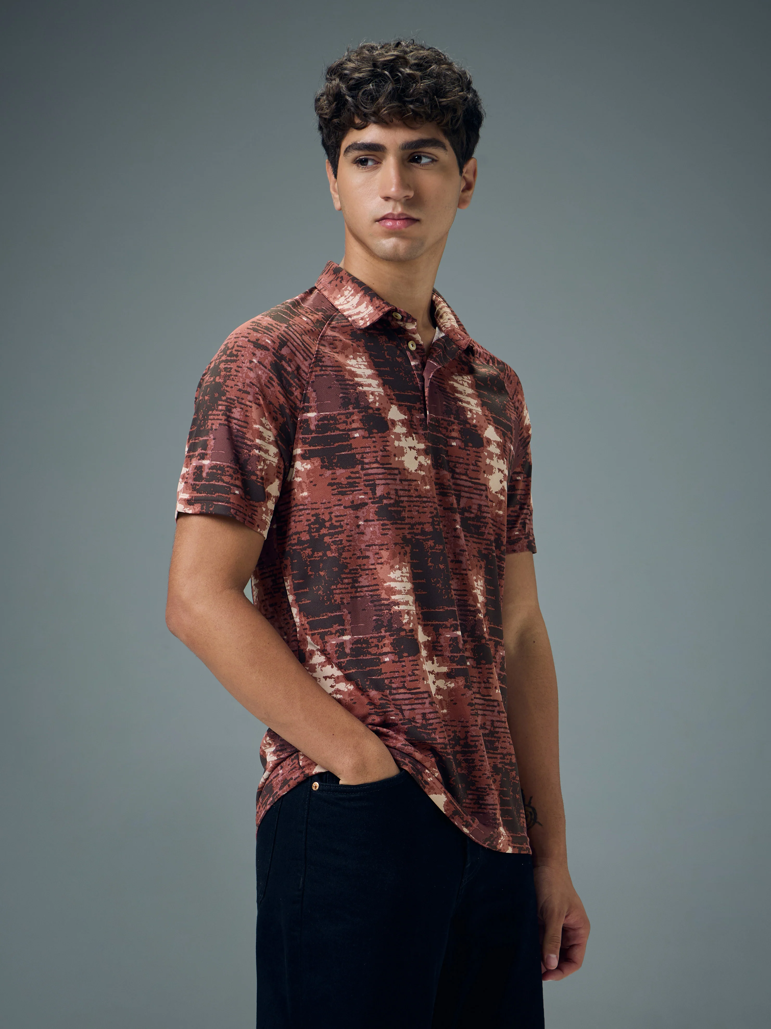 Men Printed Slim Fit Polo T-shirt with TECHNOCOOL+ - Image 4