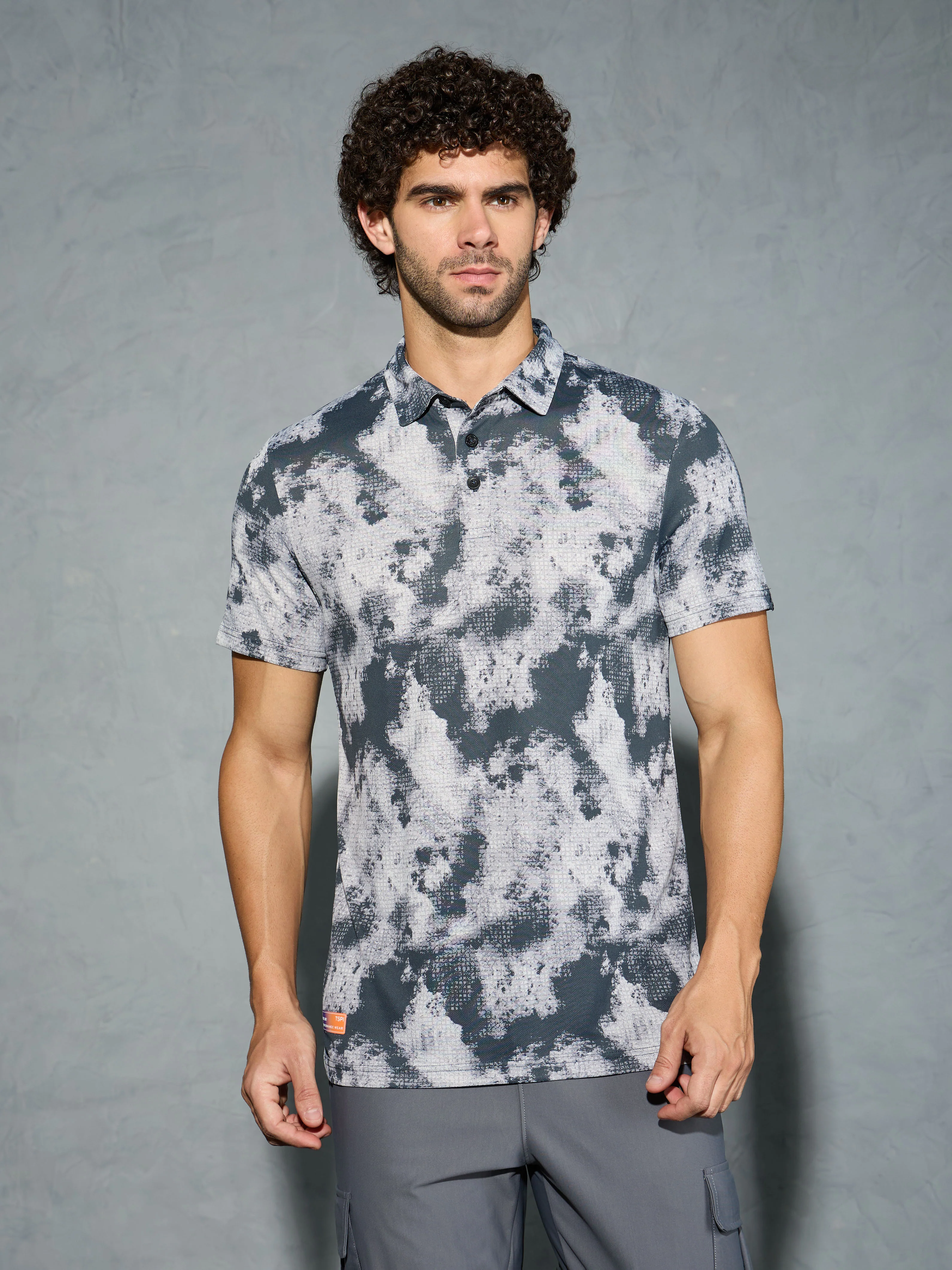 Men Printed Slim Fit Polo T-shirt with TECHNOCOOL+