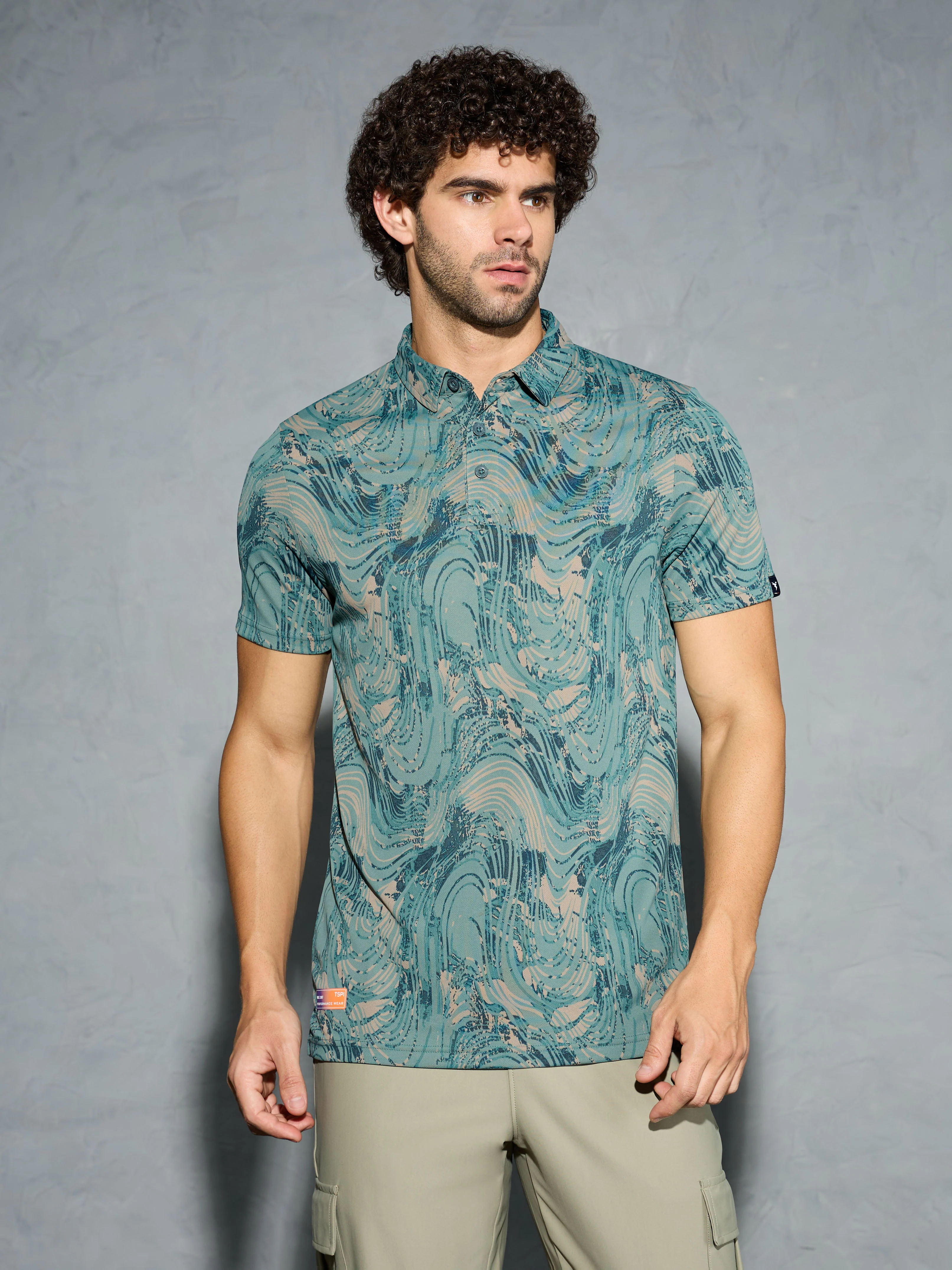 Men Printed Slim Fit Polo T-shirt with TECHNOCOOL+