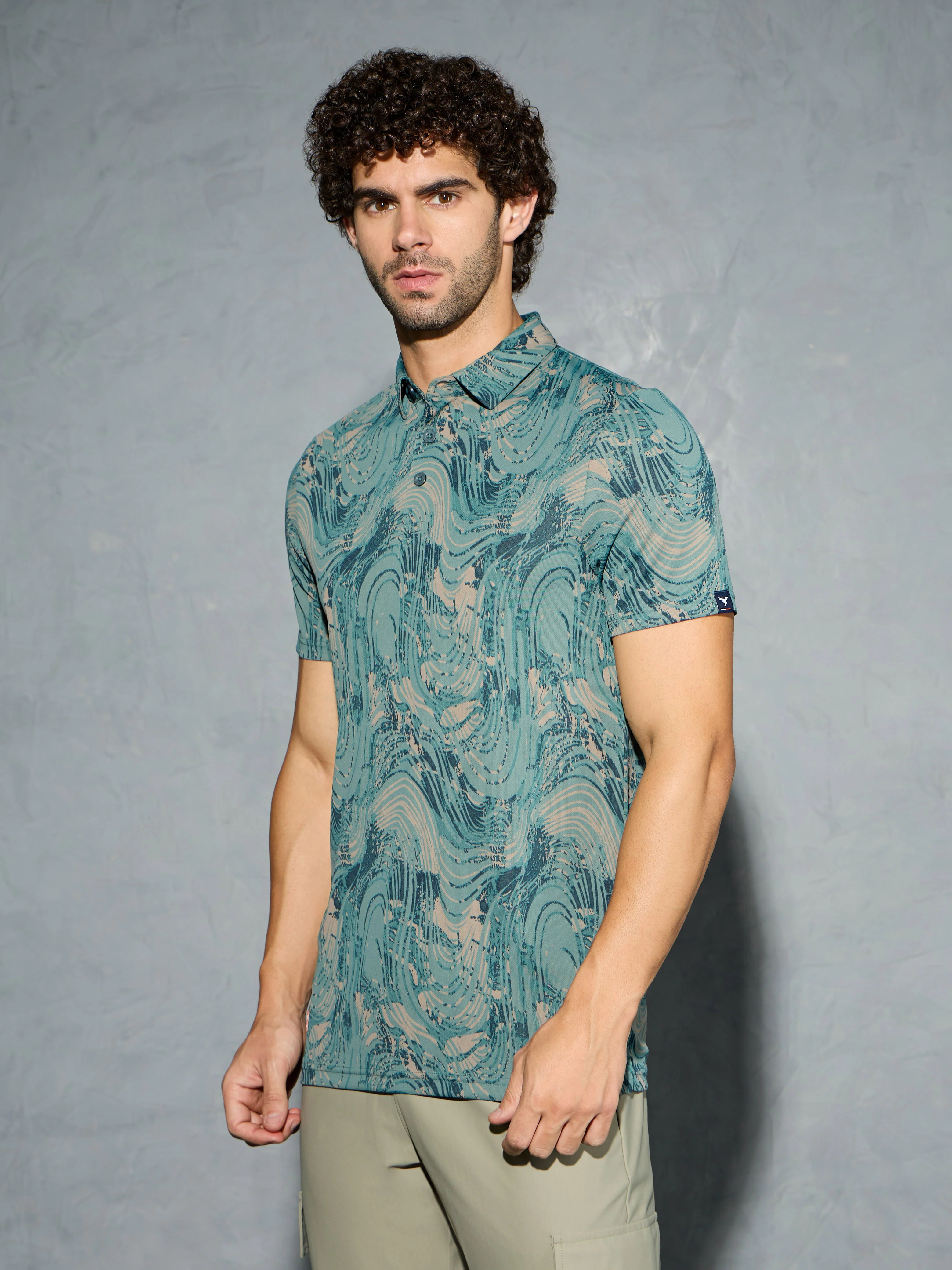 Men Printed Slim Fit Polo T-shirt with TECHNOCOOL+ - Image 3