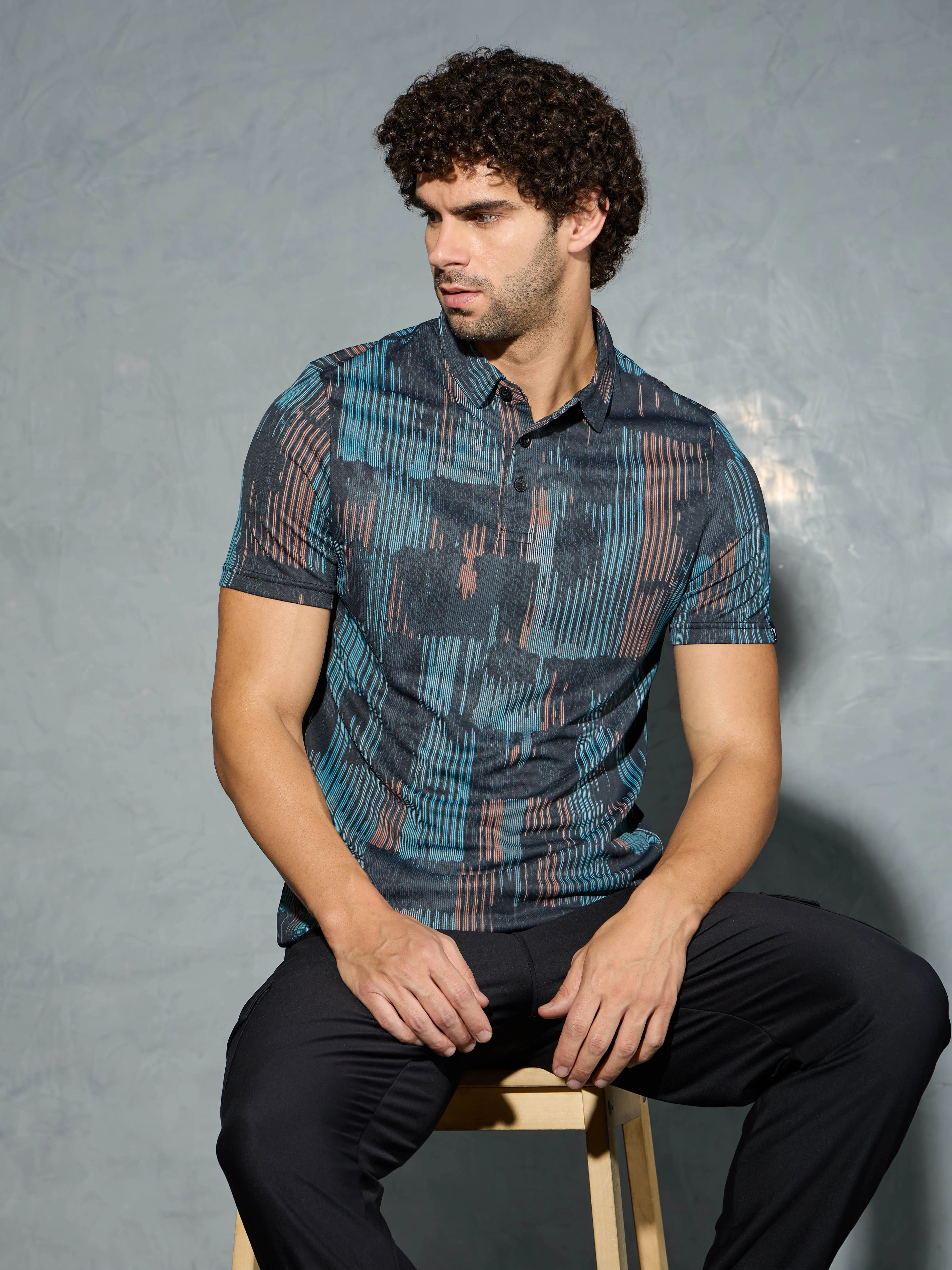 Men Printed Slim Fit Polo T-shirt with TECHNOCOOL+