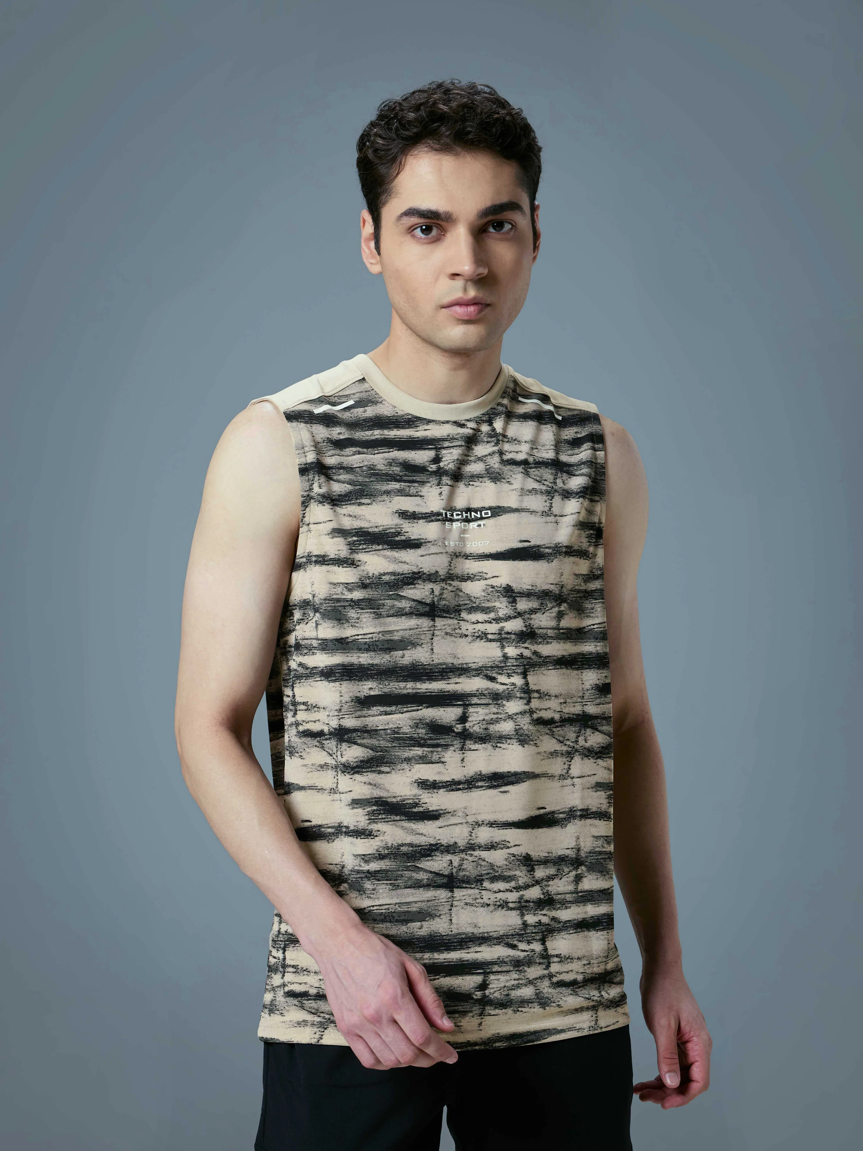 Men Printed Slim Fit Round Neck Innerwear Vest with TECHNOCOOL+