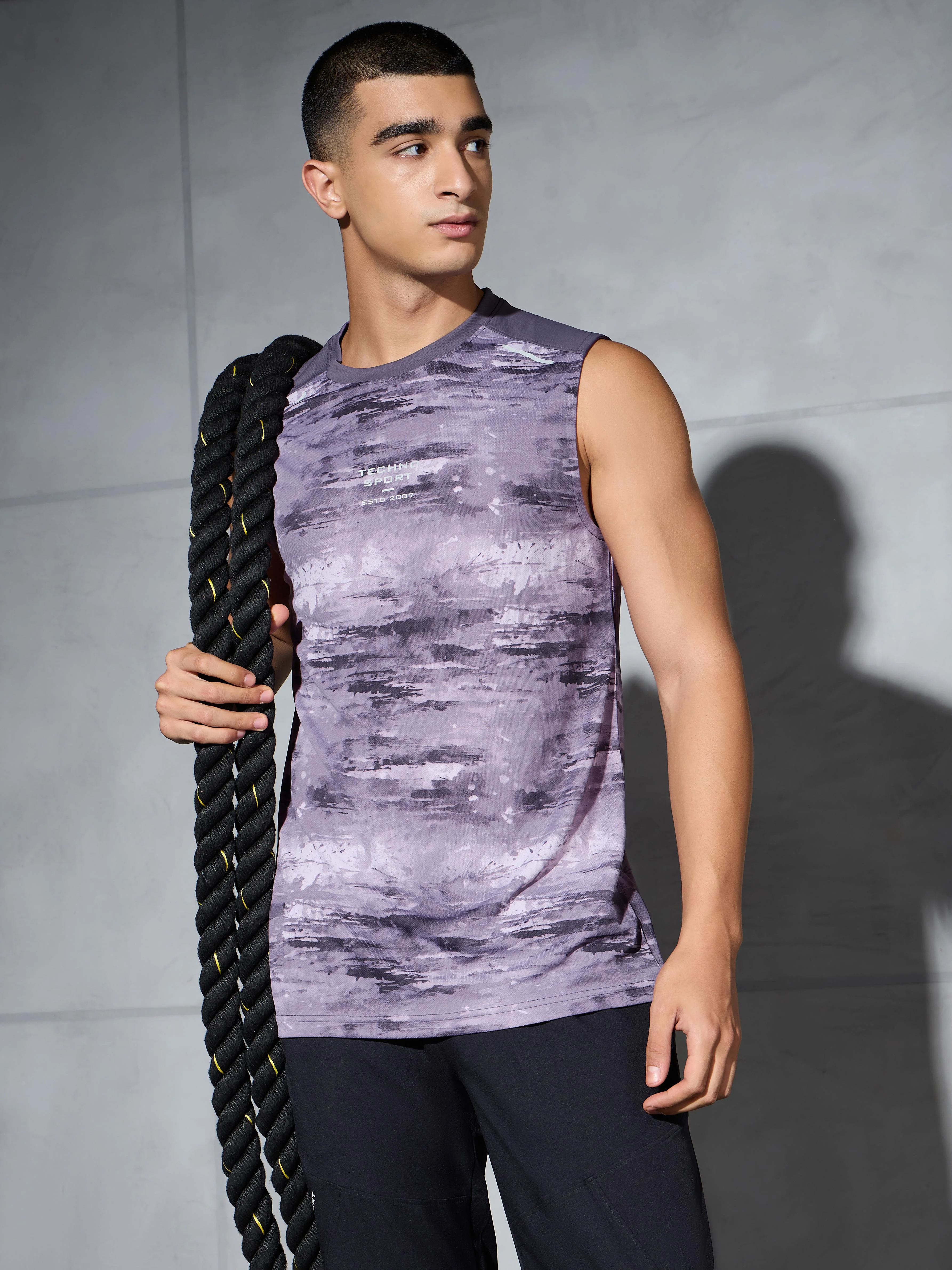 Men Printed Slim Fit Round Neck Innerwear Vest with TECHNOCOOL+