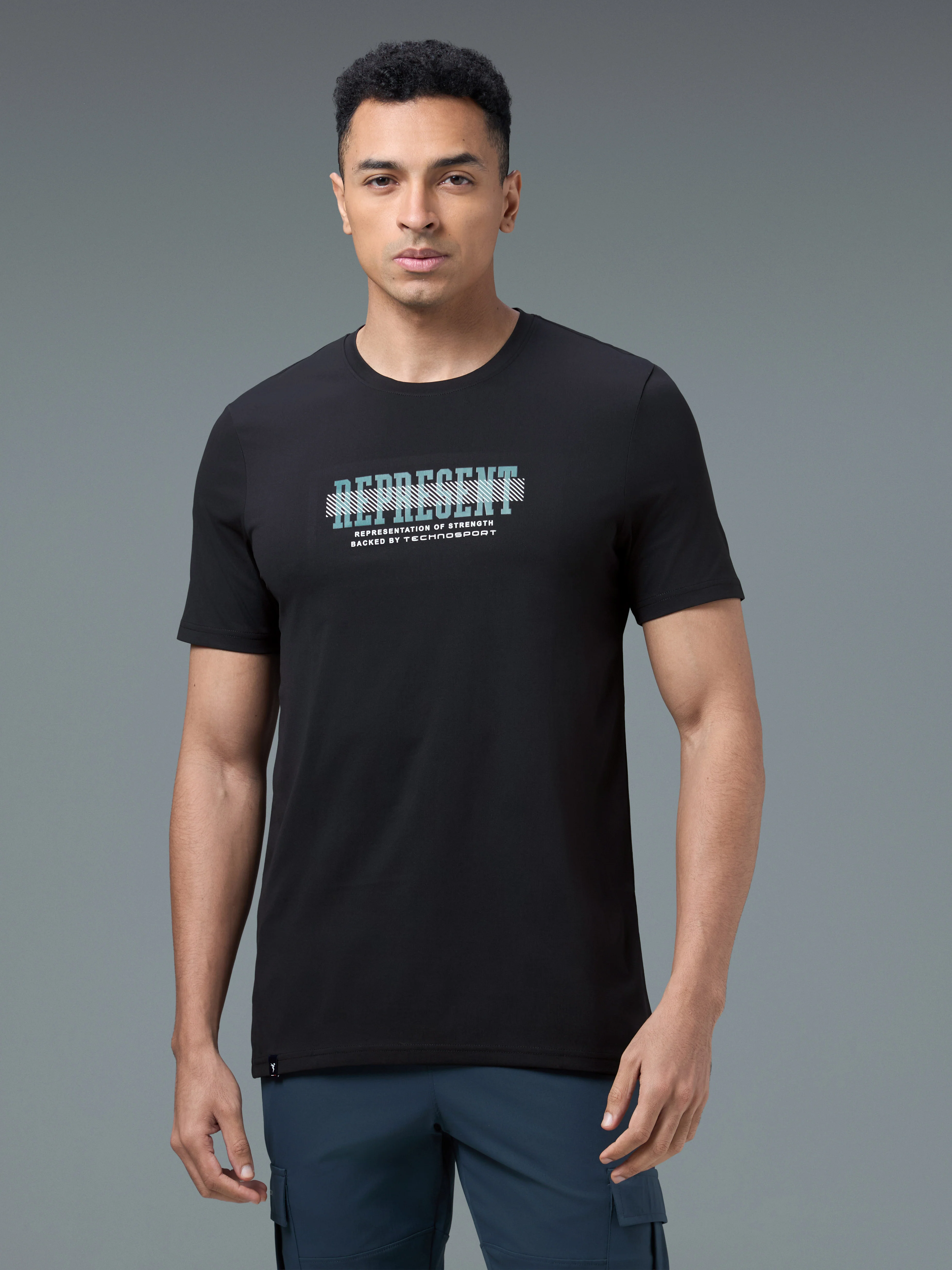 Men Printed Slim Fit Round Neck T-shirt with COTFLEX - Image 2