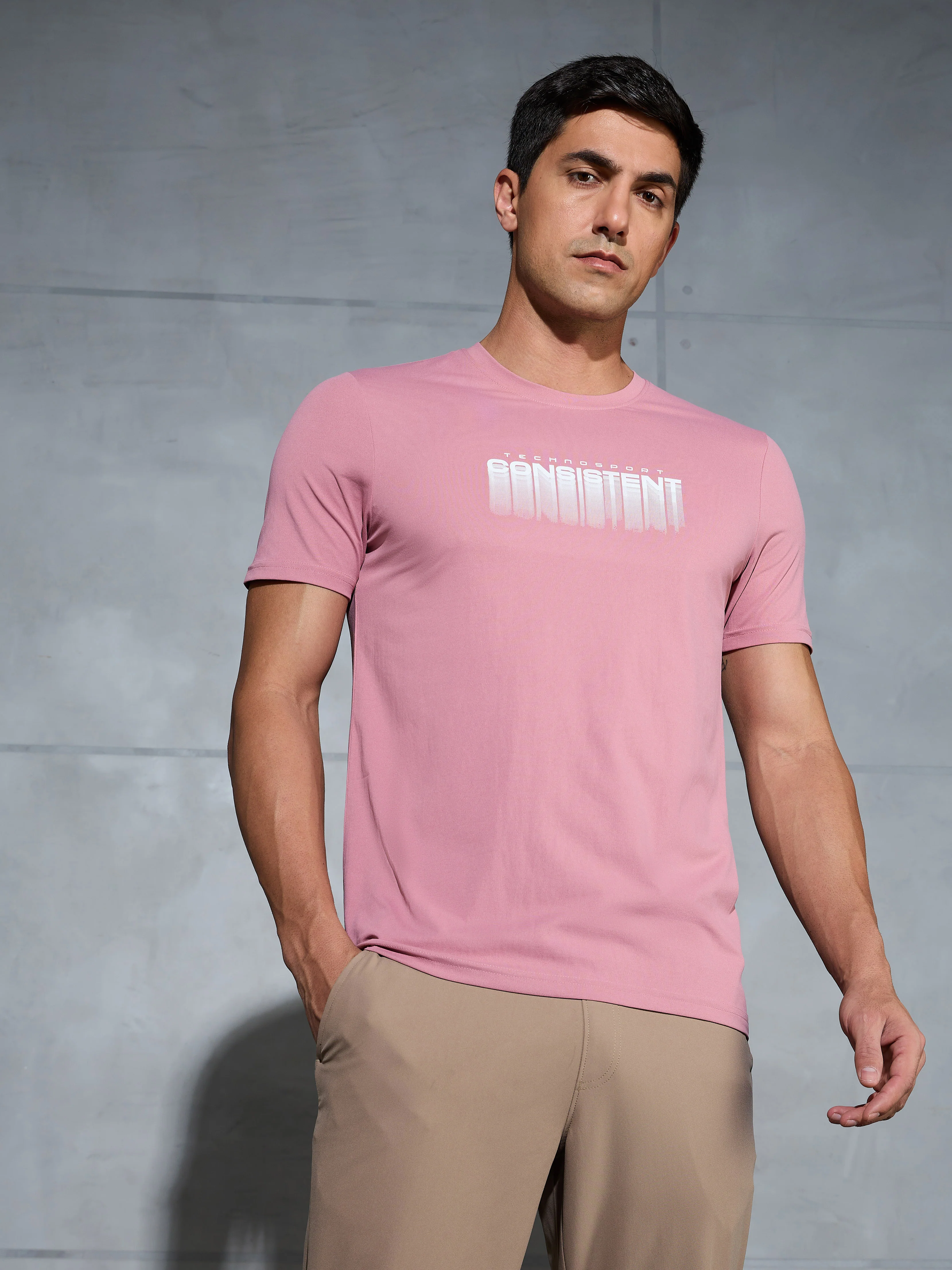 Men Printed Slim Fit Round Neck T-shirt with COTFLEX
