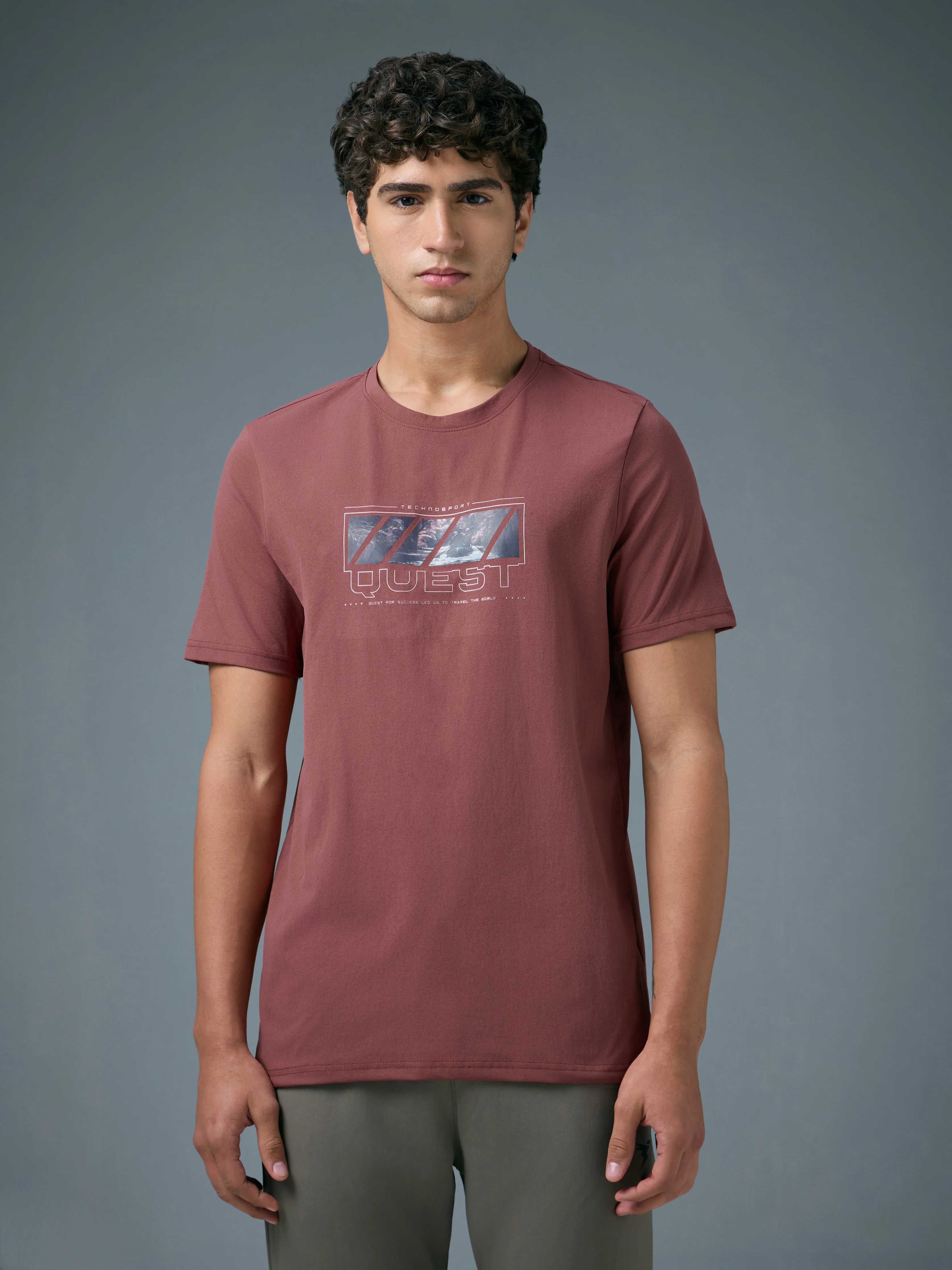 Men Printed Slim Fit Round Neck T-shirt with COTFLEX - Image 2