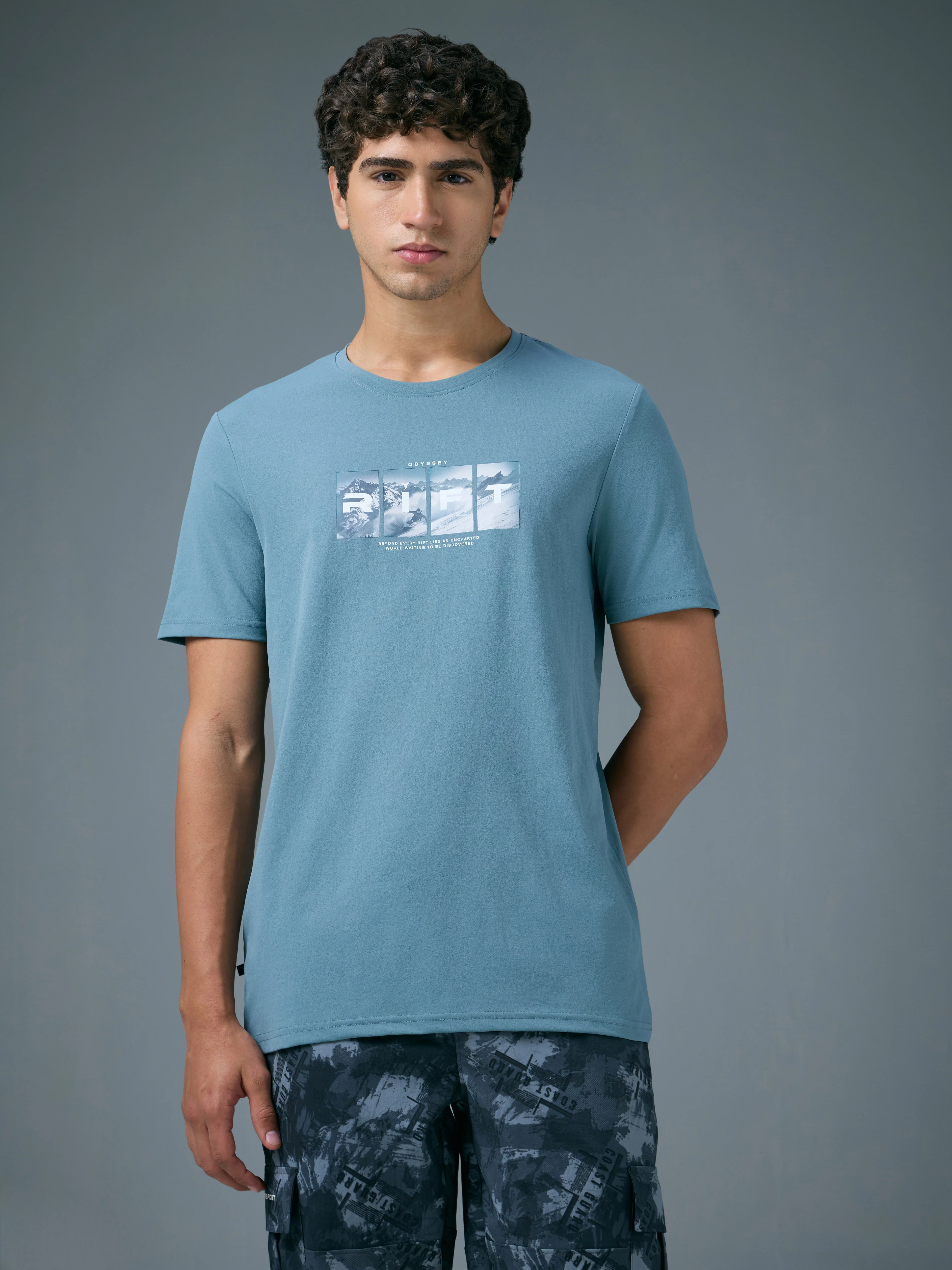 Men Printed Slim Fit Round Neck T-shirt with COTFLEX - Image 2