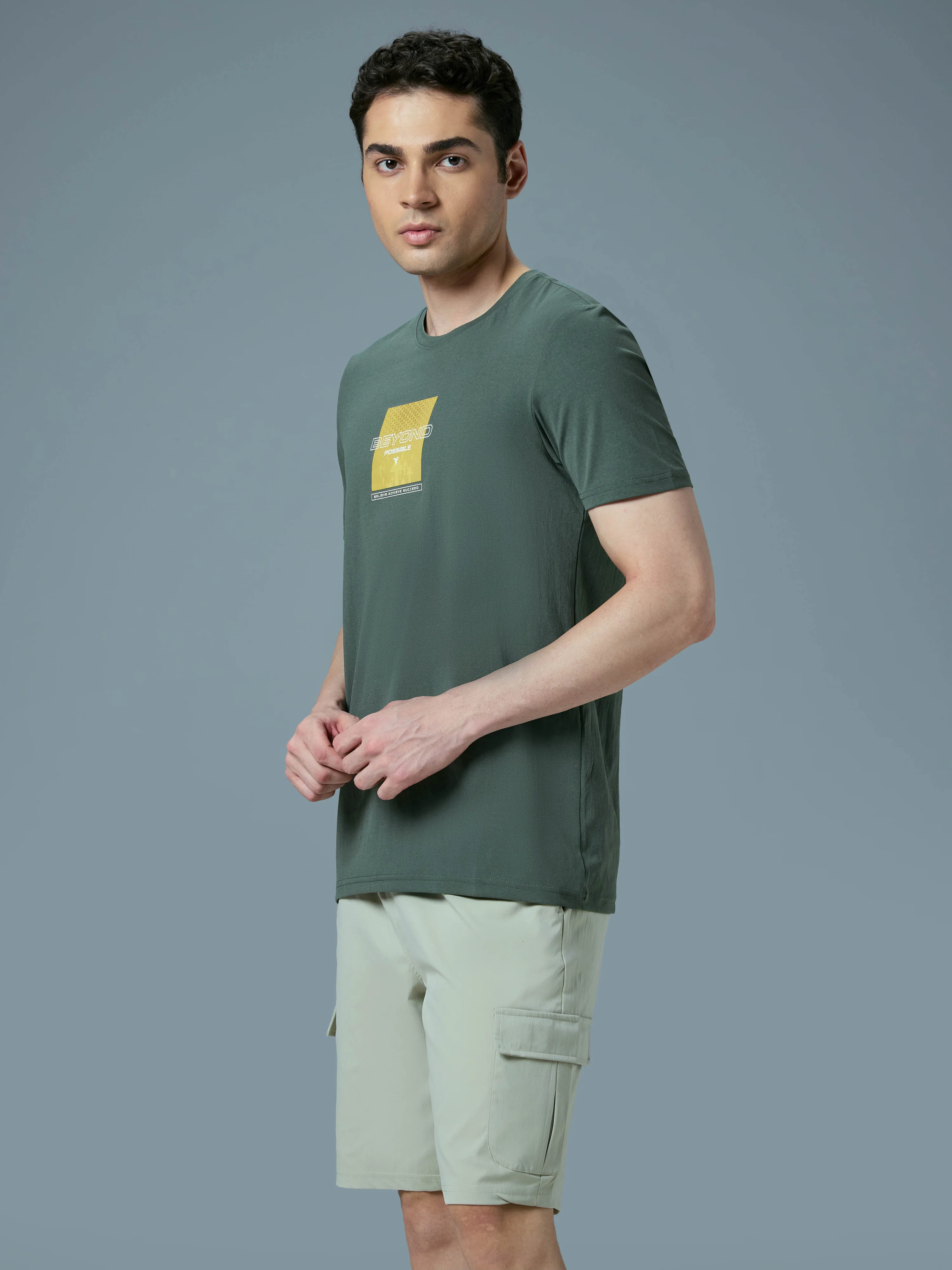 Men Printed Slim Fit Round Neck T-shirt with COTFLEX - Image 4