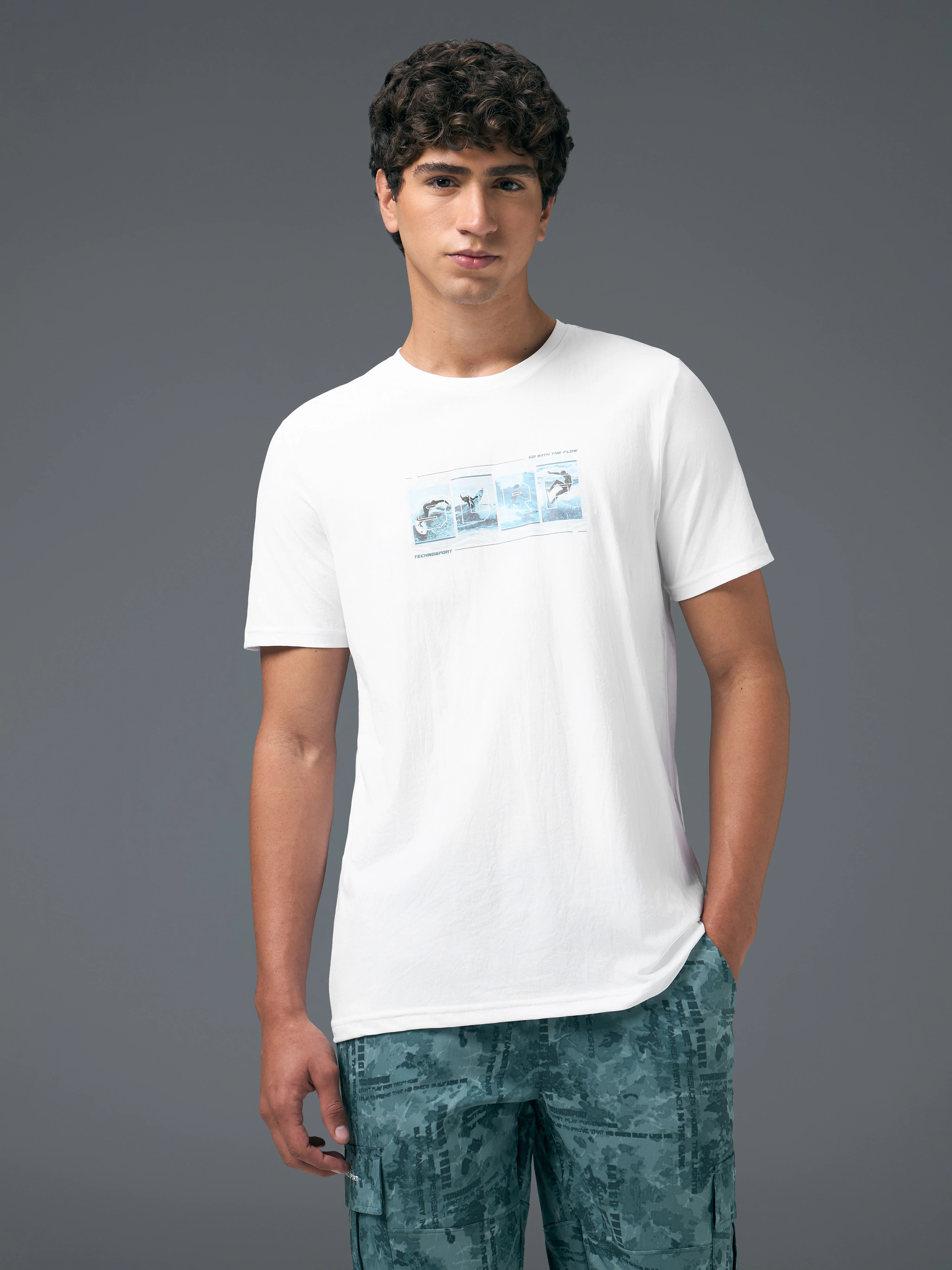 Men Printed Slim Fit Round Neck T-shirt with COTFLEX - Image 2