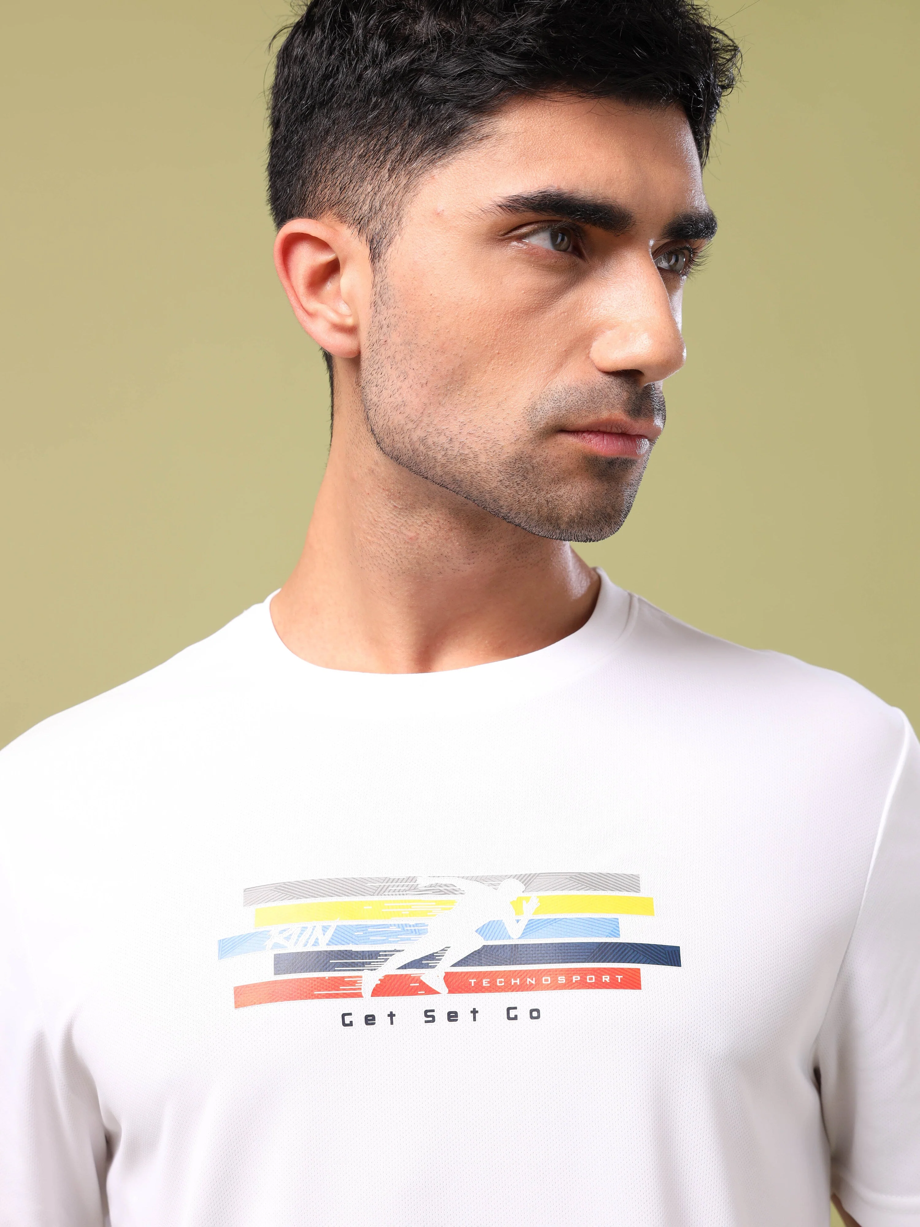 Men Printed Slim Fit Round Neck T-shirt with TECHNO COOL+ - Image 6