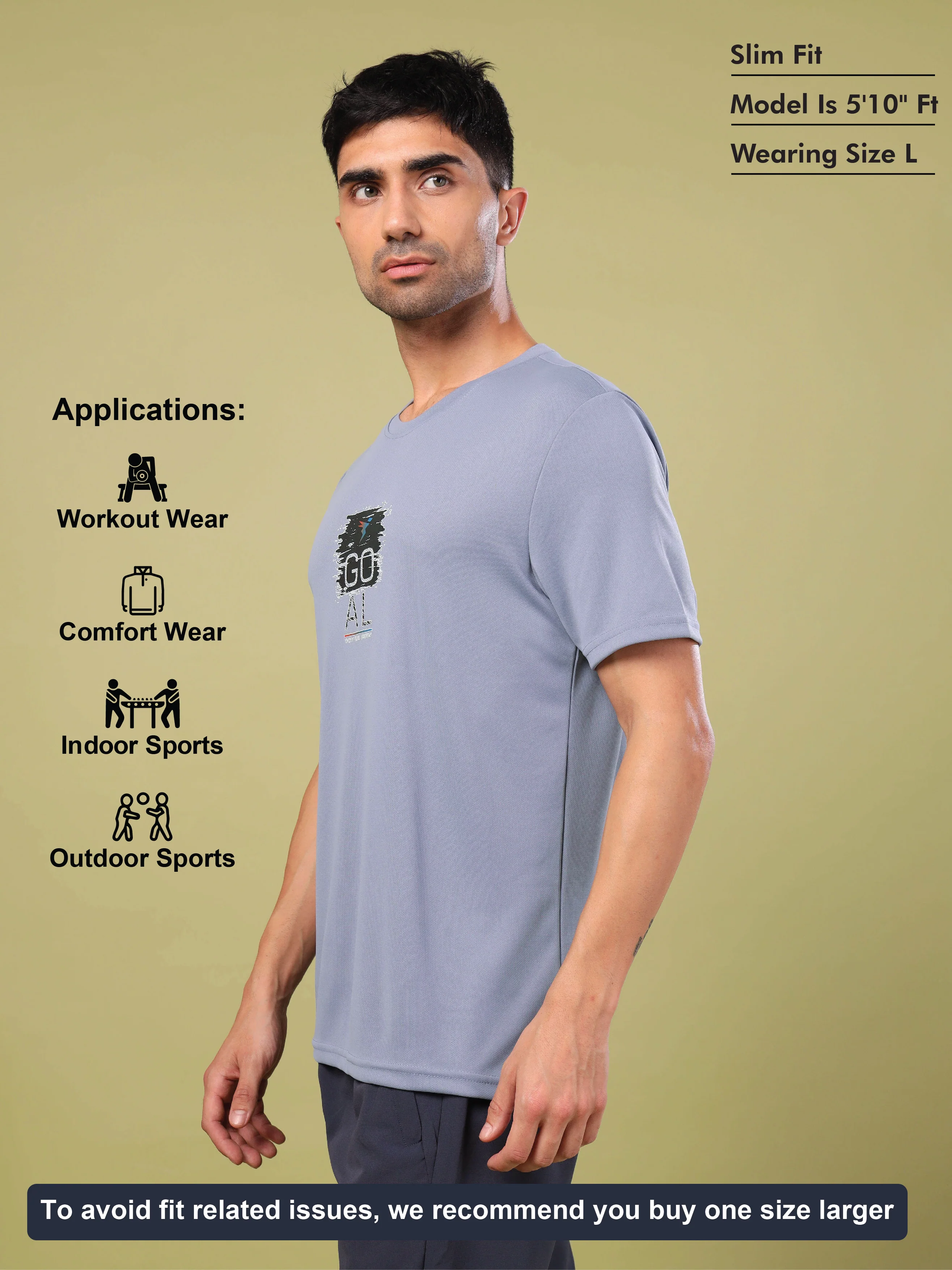 Men Printed Slim Fit Round Neck T-shirt with TECHNO COOL+ - Image 5