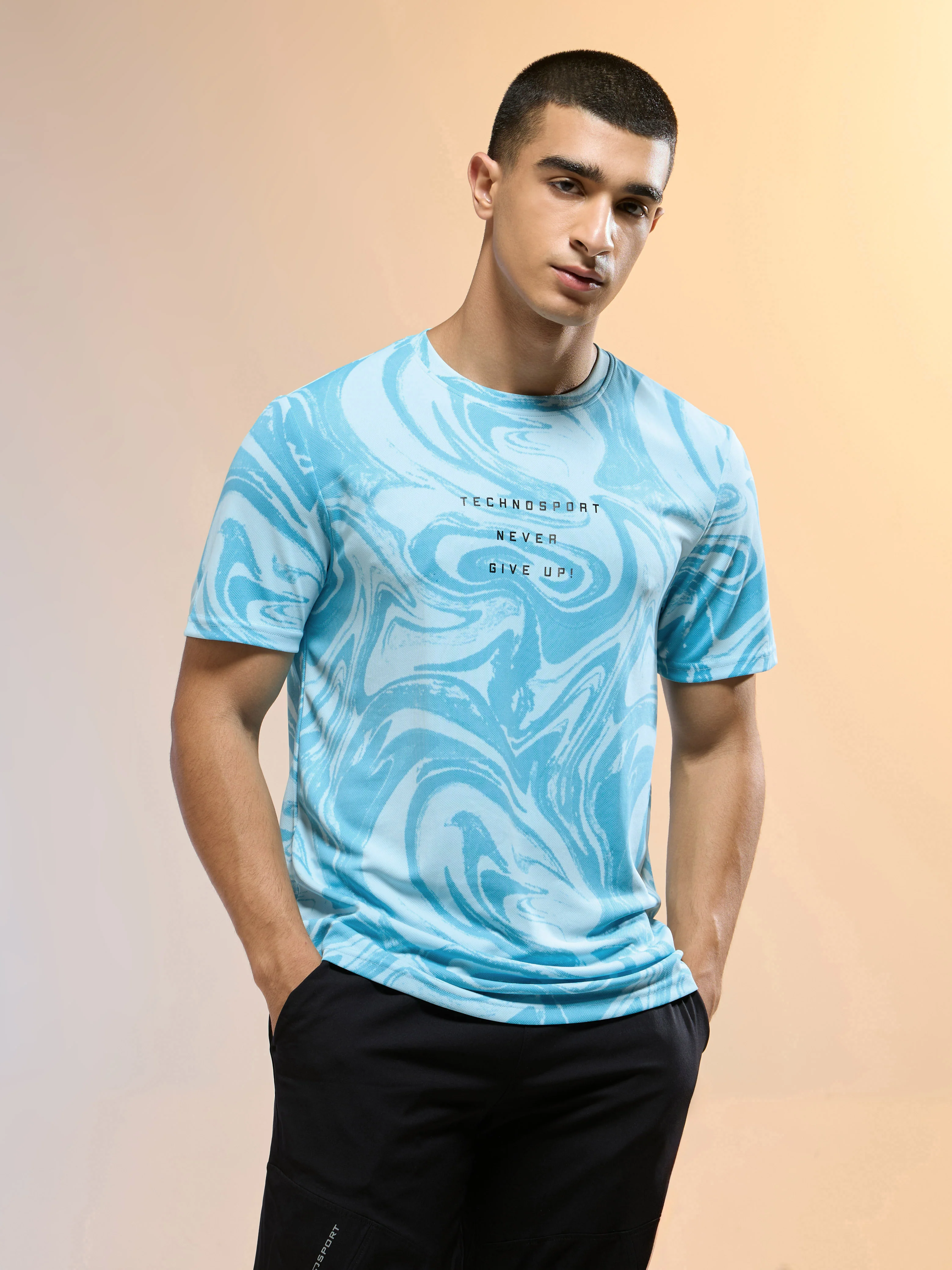 Men Printed Slim Fit Round Neck T-shirt with TECHNOCOOL+ - Image 2