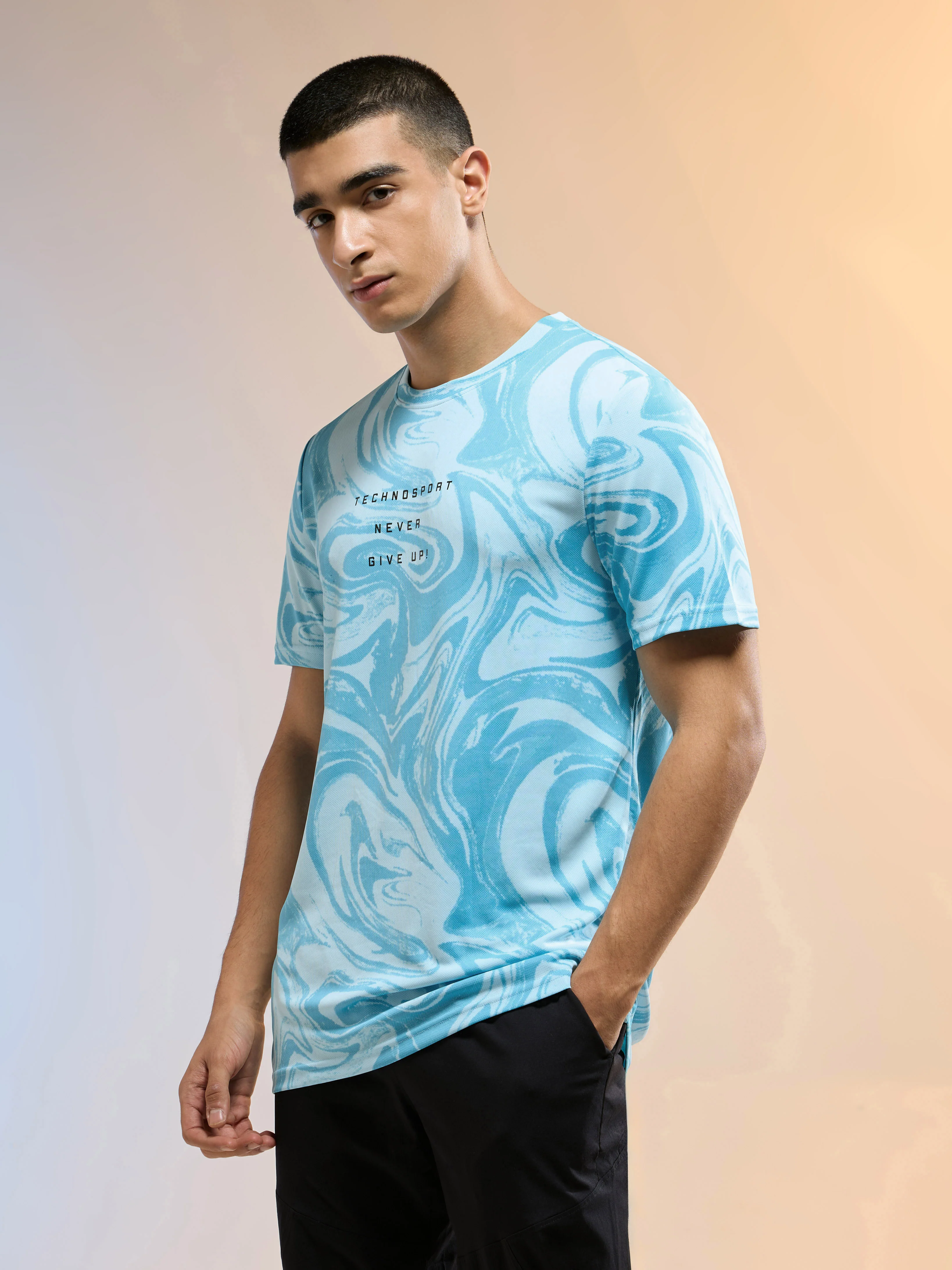 Men Printed Slim Fit Round Neck T-shirt with TECHNOCOOL+ - Image 4