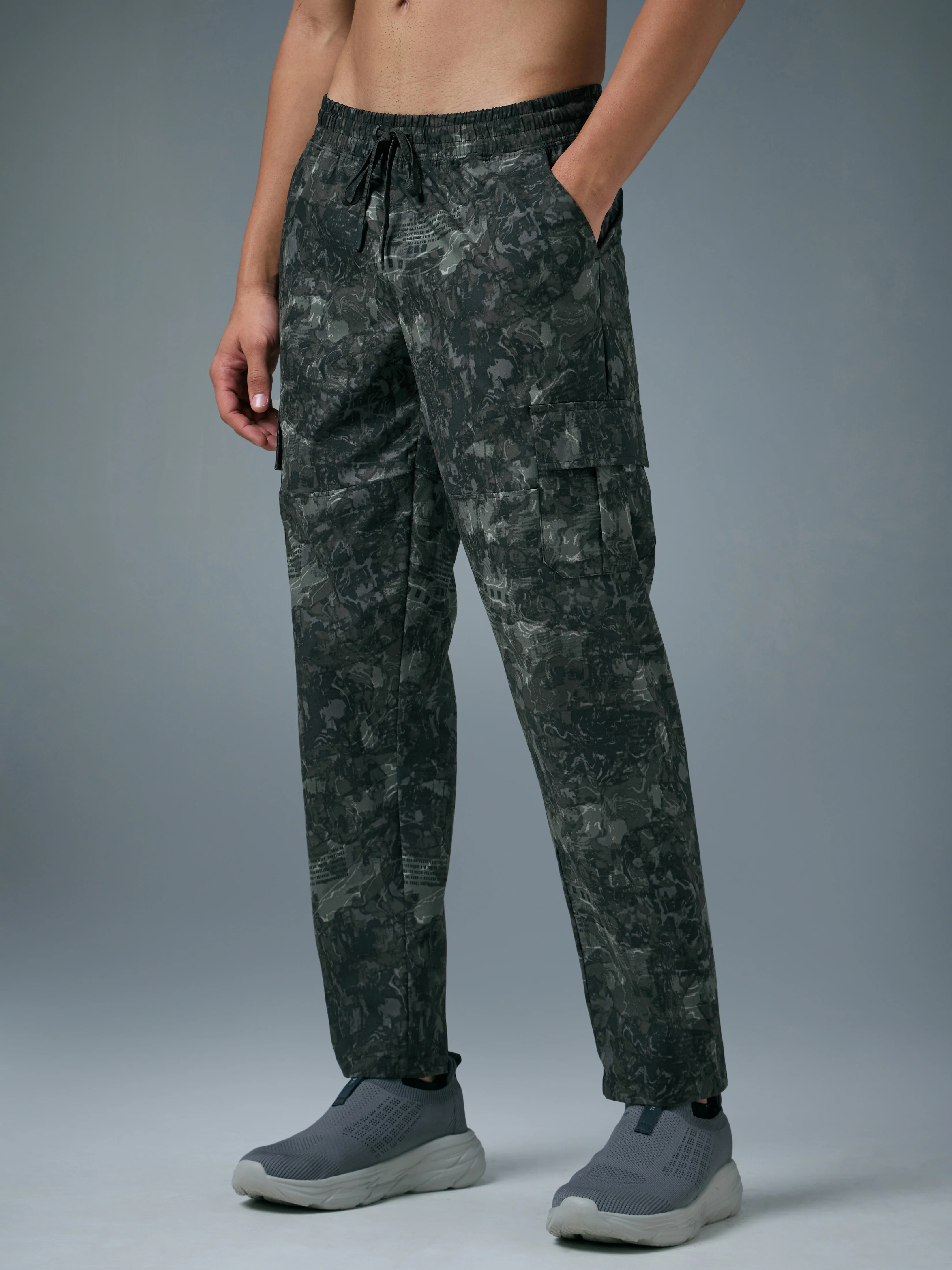 Men Printed Straight Fit Sports Cargo Trackpants with TS LYTRA - Image 4