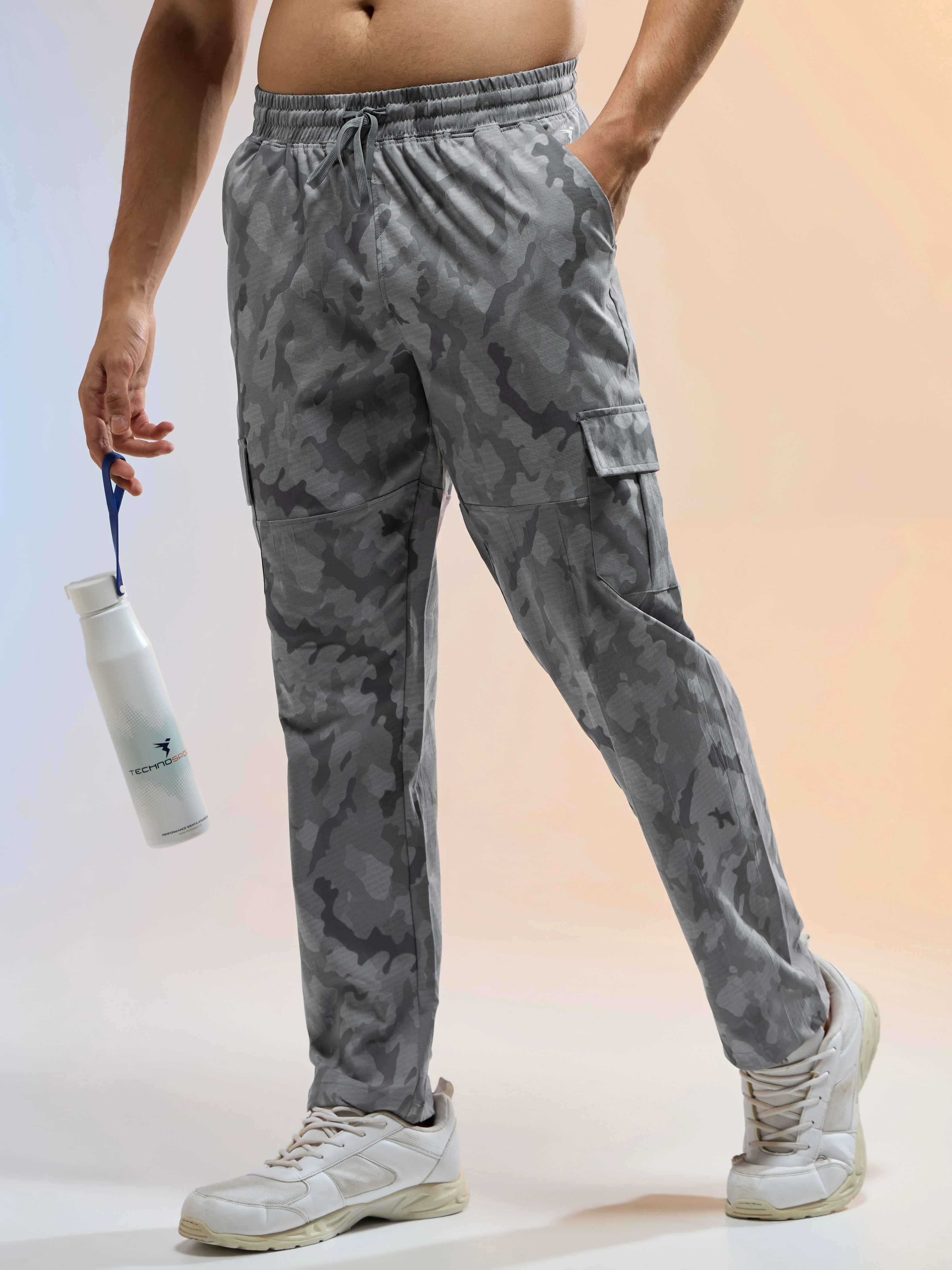Men Printed Straight Fit Sports Cargo Trackpants with TS LYTRA