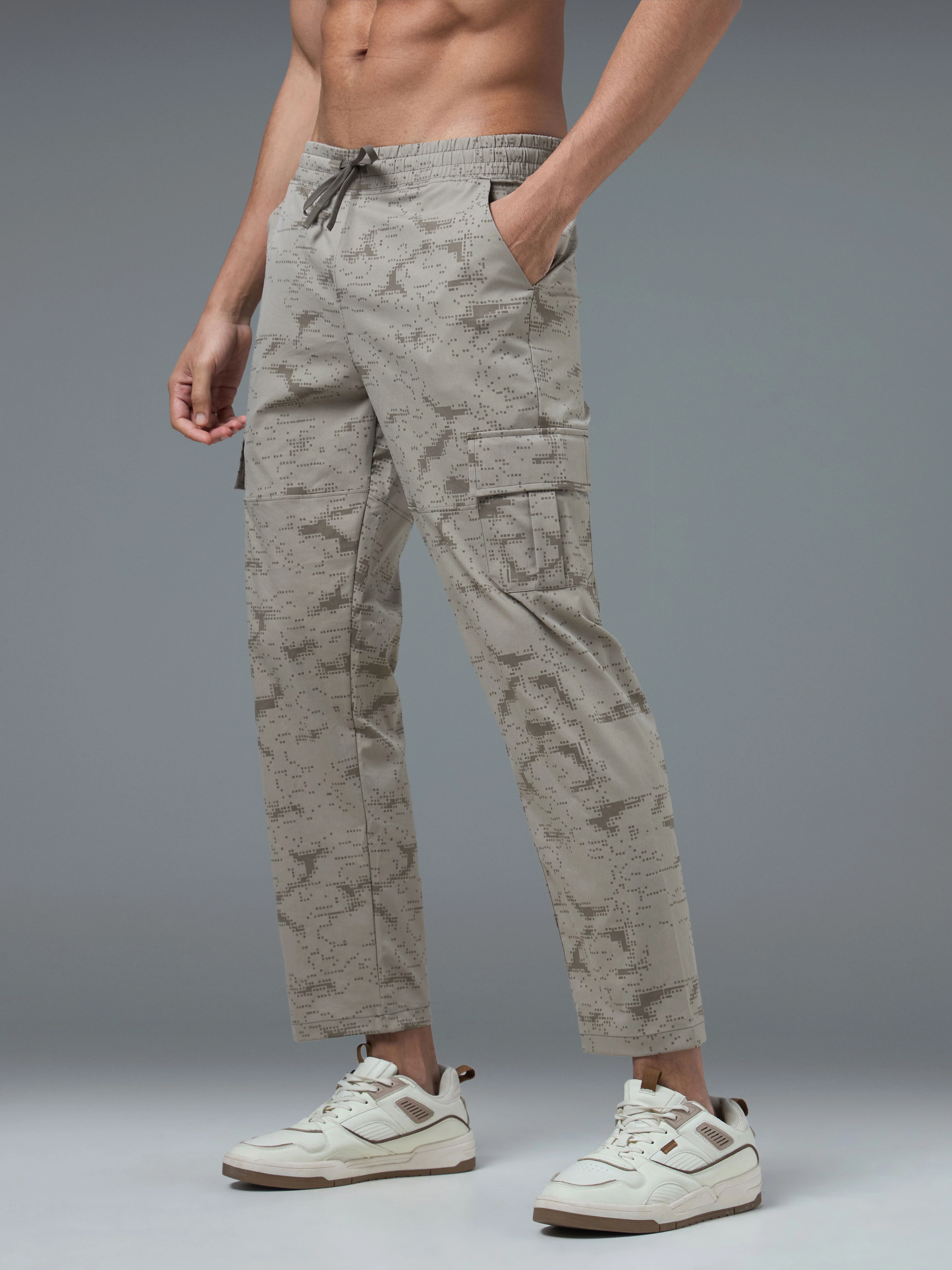Men Printed Straight Fit Sports Cargo Trackpants with TS LYTRA - Image 4