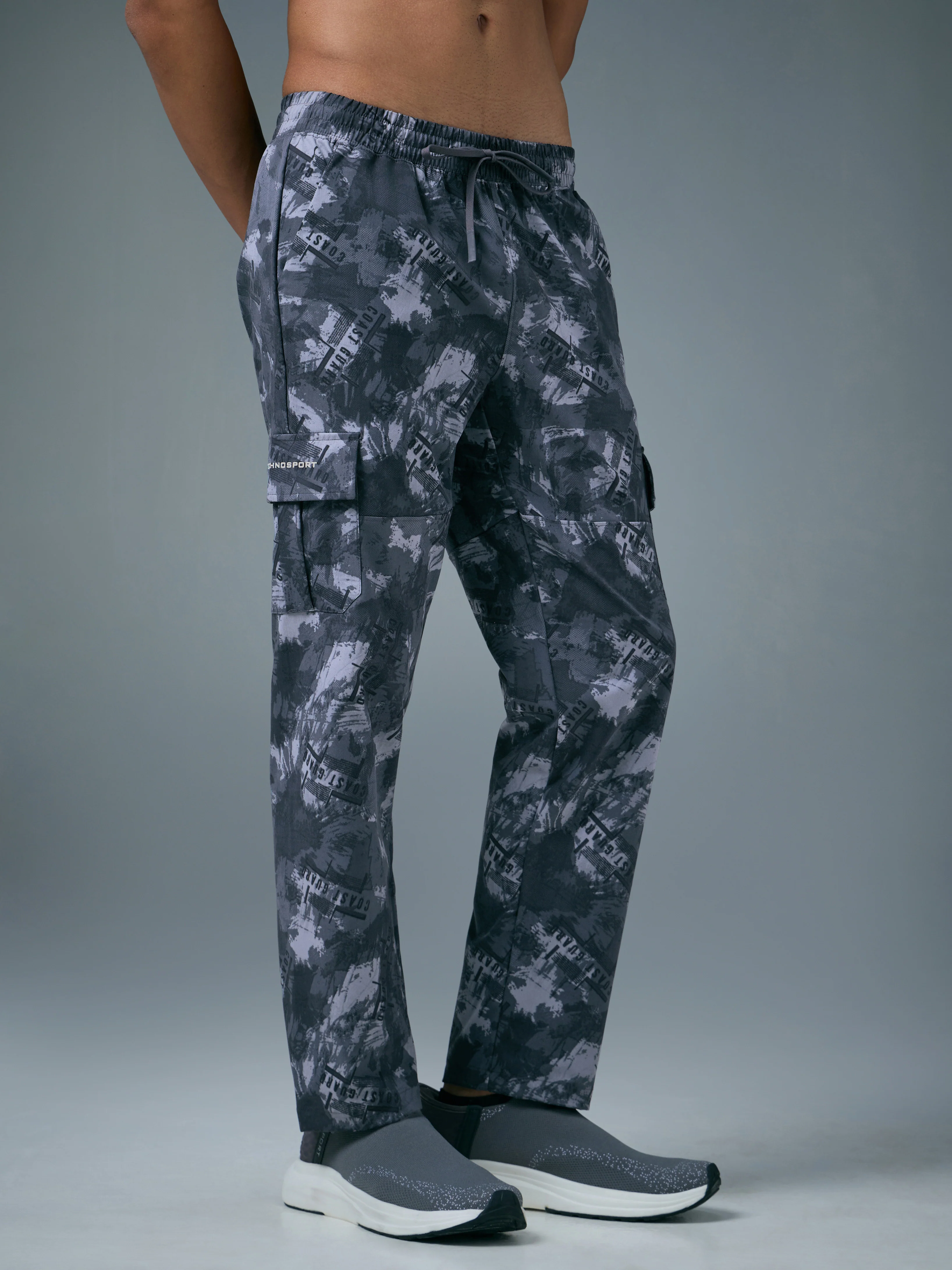Men Printed Straight Fit Sports Cargo Trackpants with TS LYTRA - Image 4