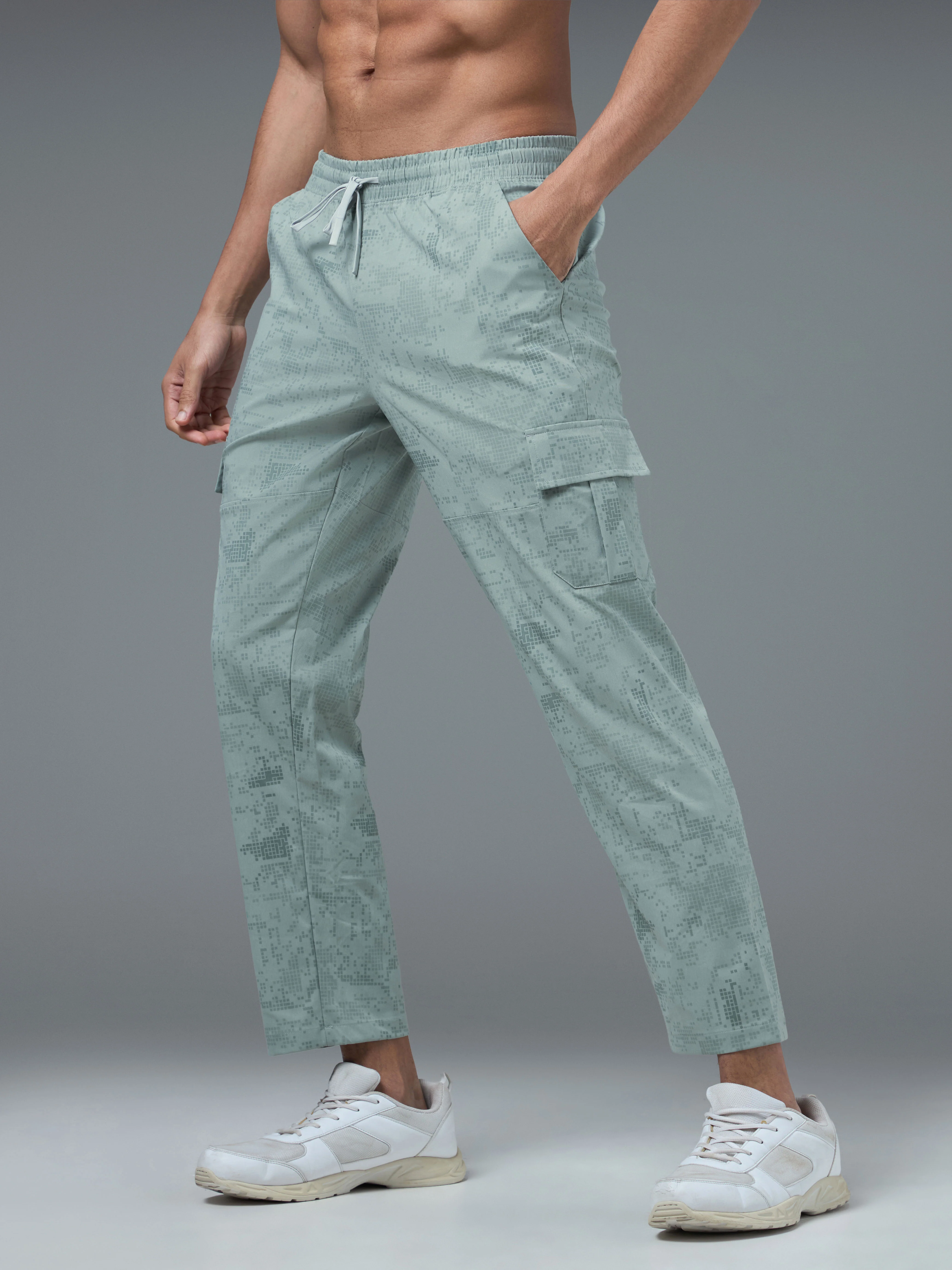Men Printed Straight Fit Sports Cargo Trackpants with TS LYTRA
