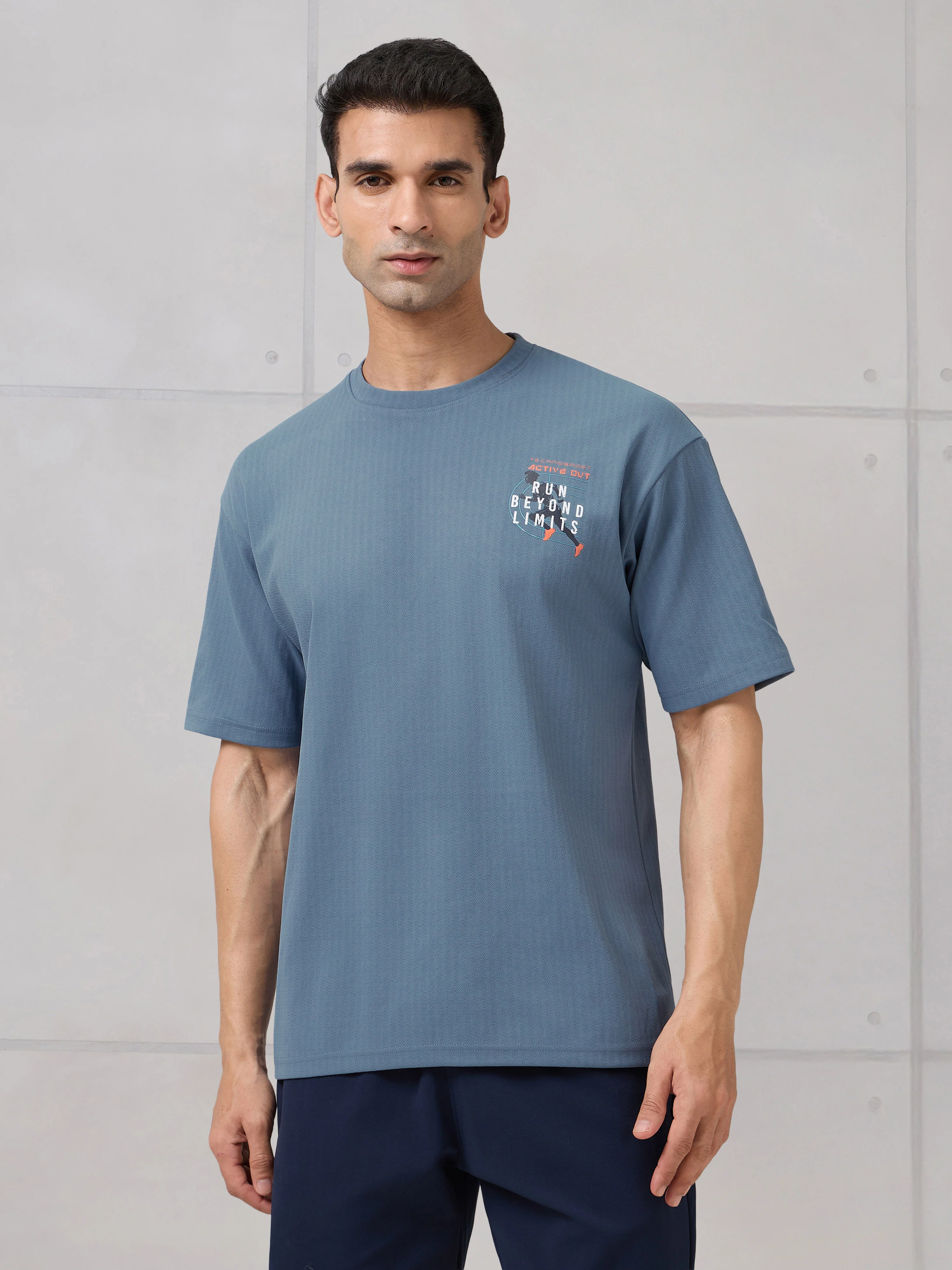Men Round Neck Back Printed Active Out Regular Fit T-Shirt with ELASTOPLUS - Image 2