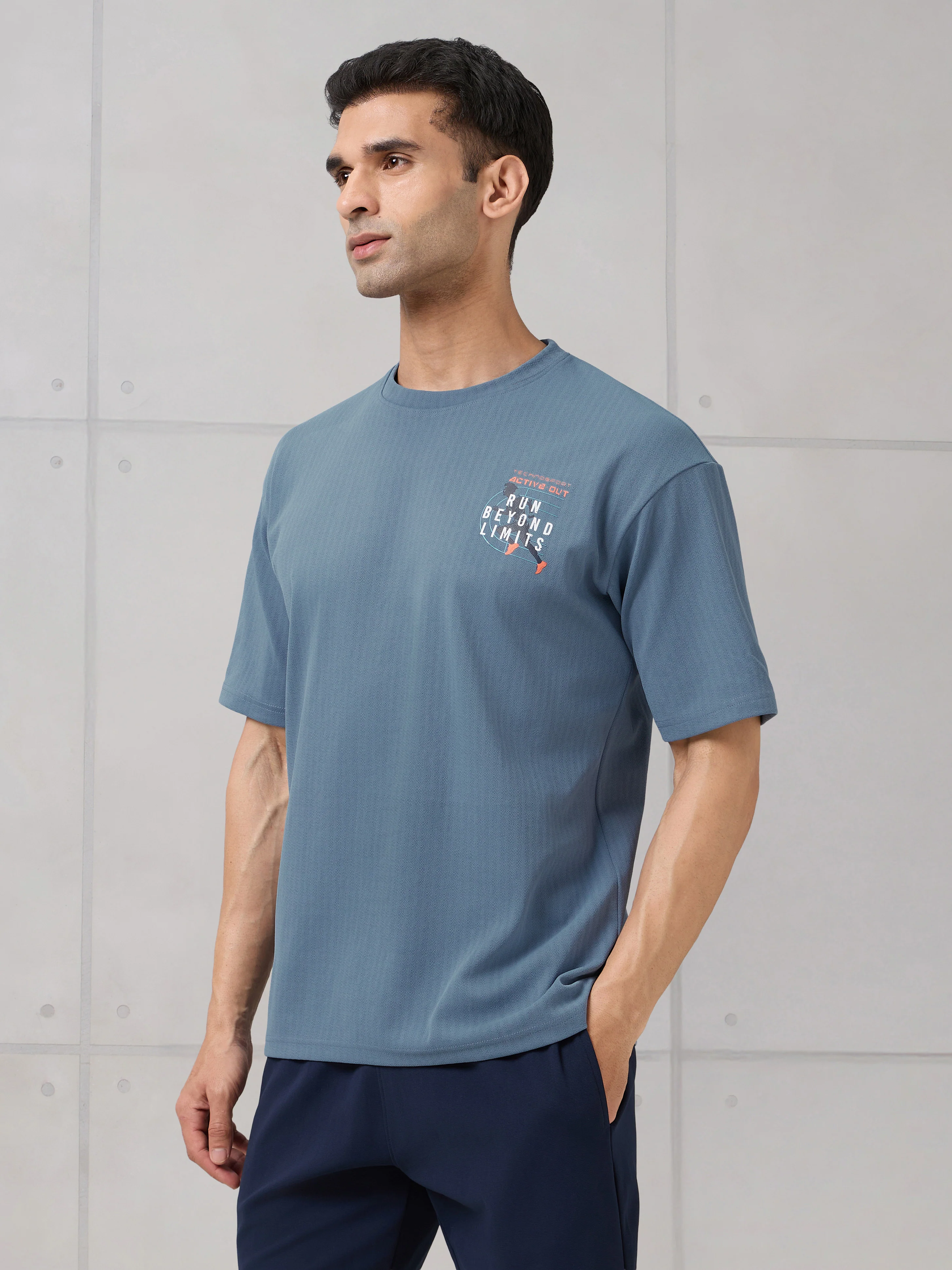 Men Round Neck Back Printed Active Out Regular Fit T-Shirt with ELASTOPLUS - Image 4