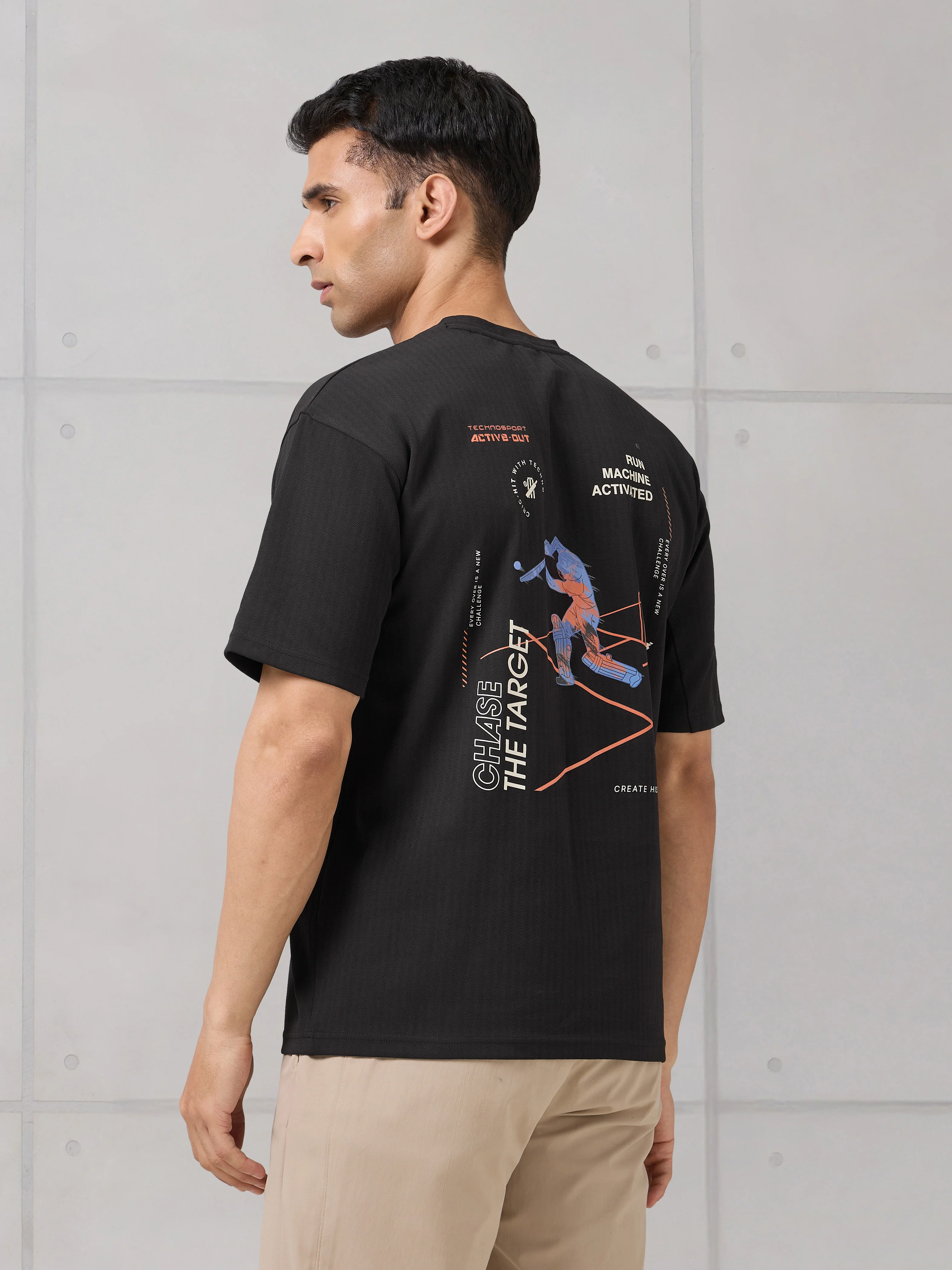 Men Round Neck Back Printed Active Out Regular Fit T-Shirt with ELASTOPLUS - Image 3