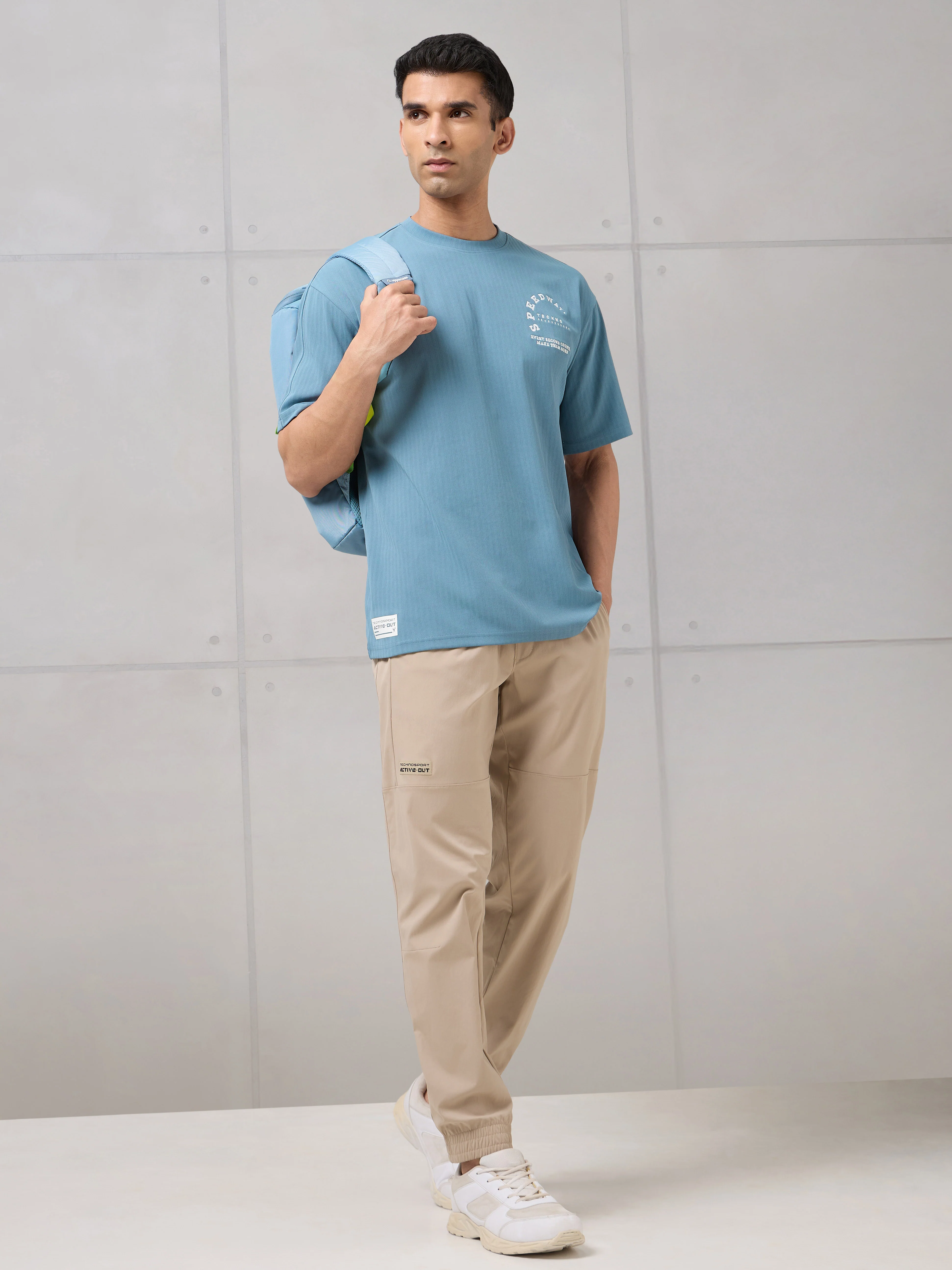 Men Round Neck Self Design Active Out Regular Fit T-Shirt with ELASTOPLUS - Image 5