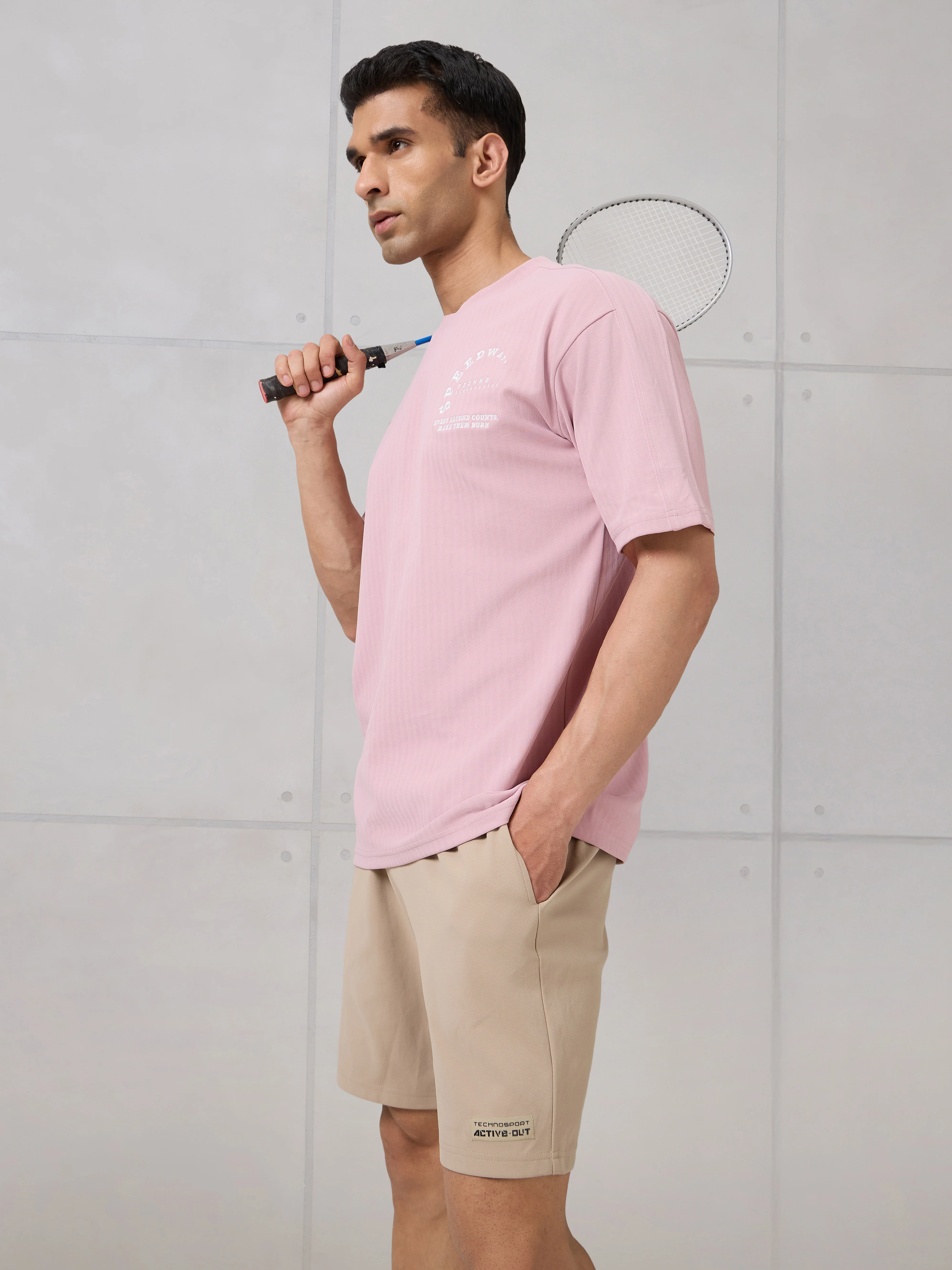 Men Round Neck Self Design Active Out Regular Fit T-Shirt with ELASTOPLUS - Image 2