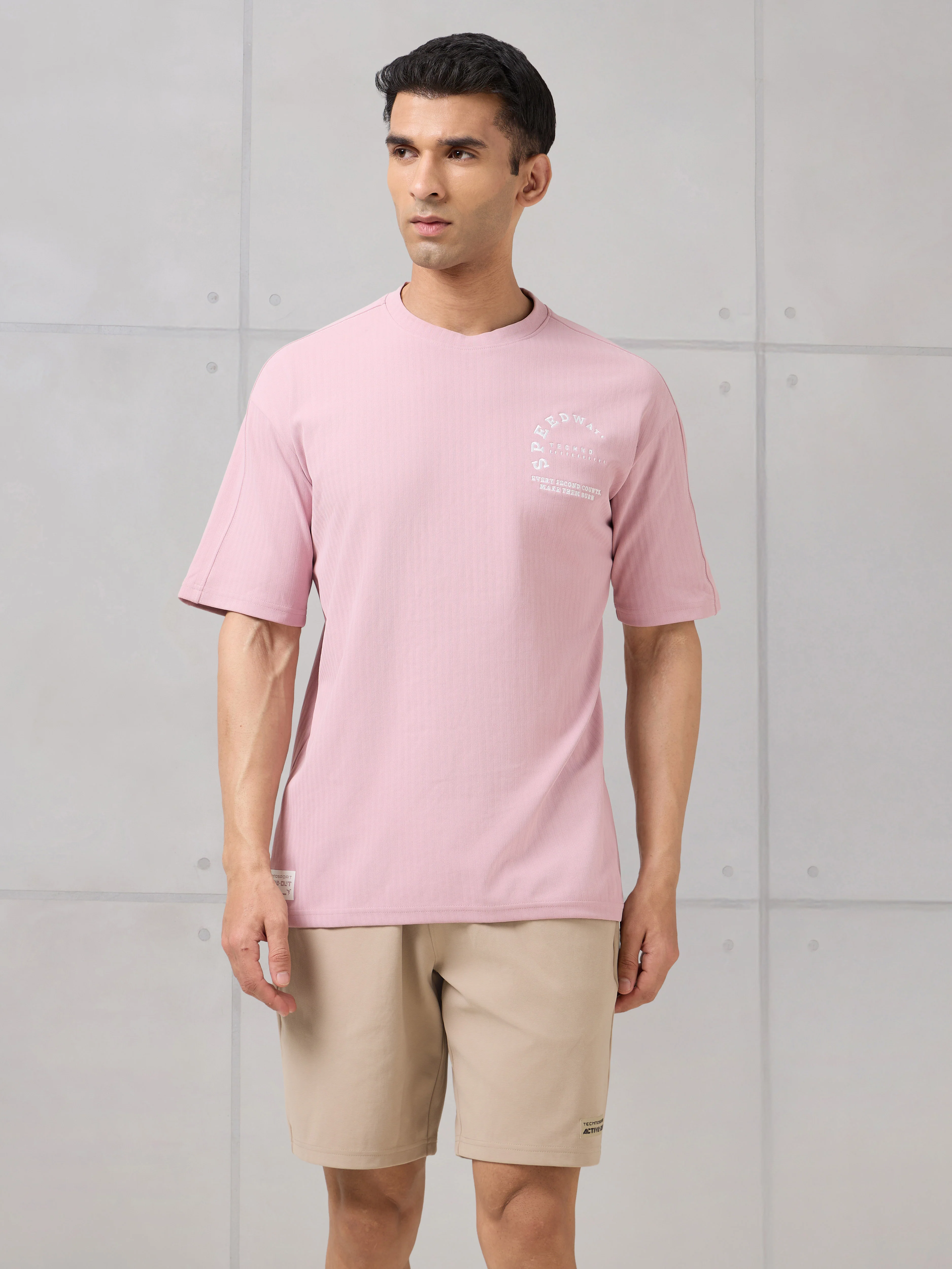 Men Round Neck Self Design Active Out Regular Fit T-Shirt with ELASTOPLUS - Image 3