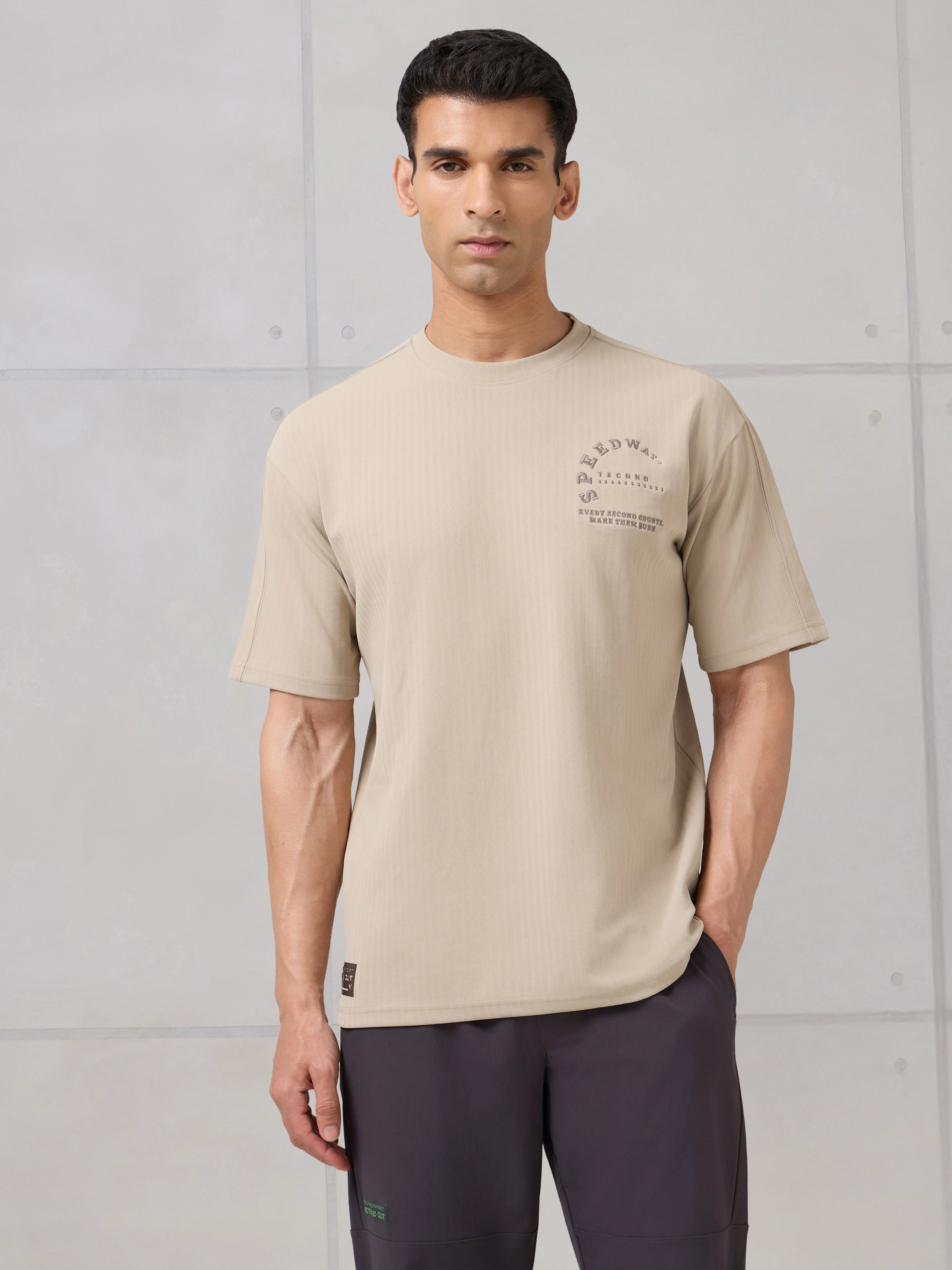 Men Round Neck Self Design Active Out Regular Fit T-Shirt with ELASTOPLUS - Image 2