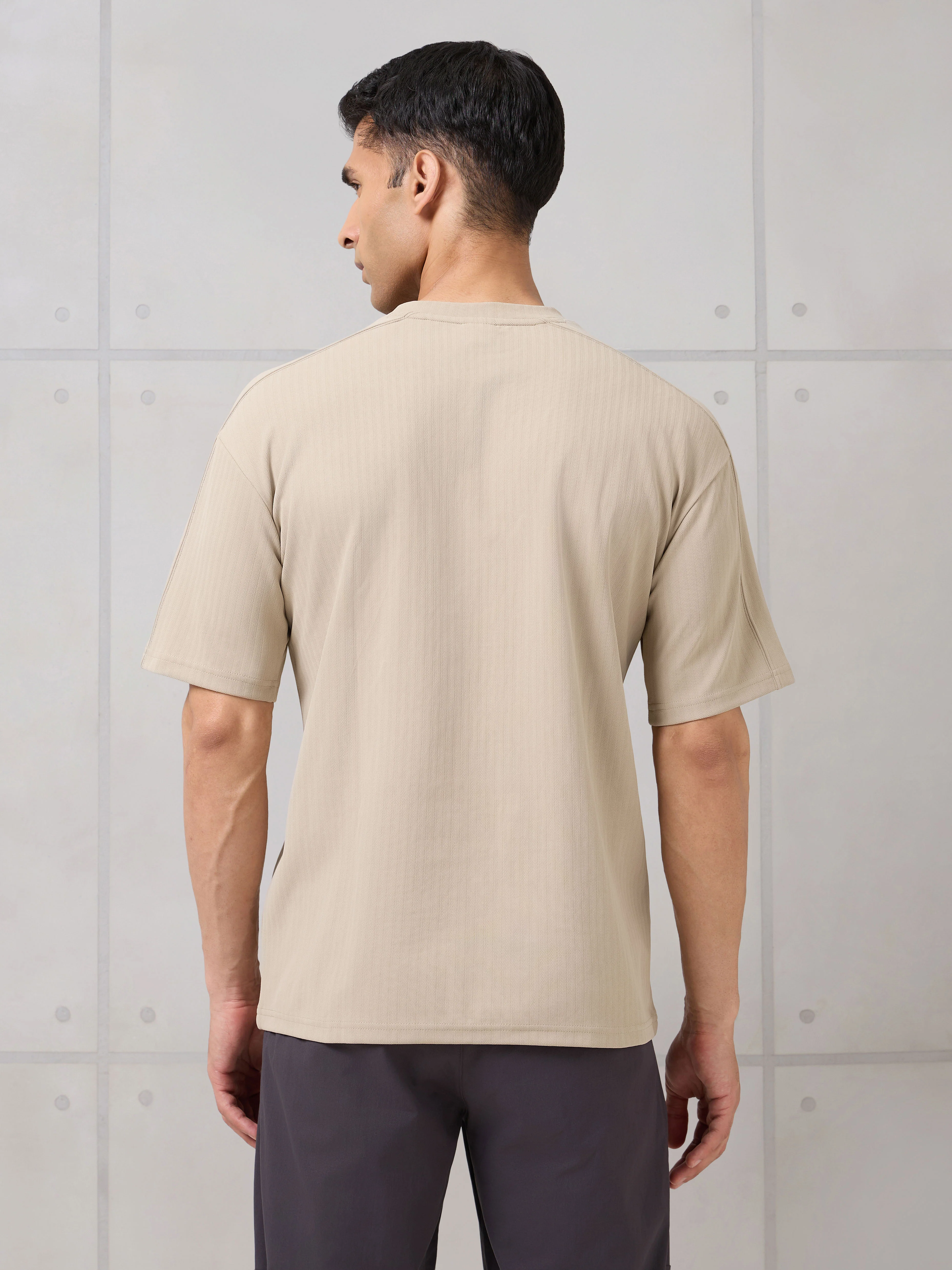 Men Round Neck Self Design Active Out Regular Fit T-Shirt with ELASTOPLUS - Image 3