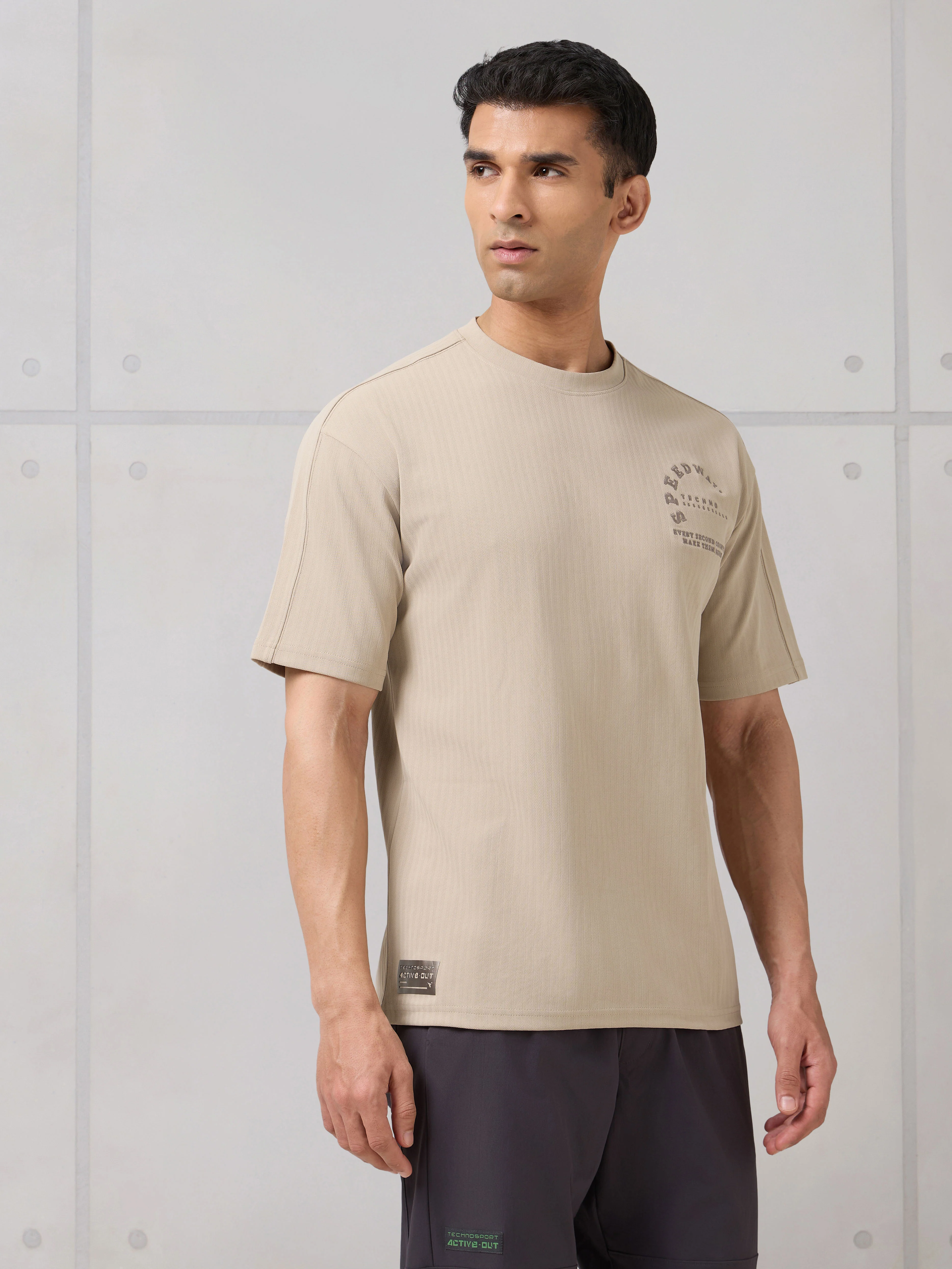 Men Round Neck Self Design Active Out Regular Fit T-Shirt with ELASTOPLUS - Image 4