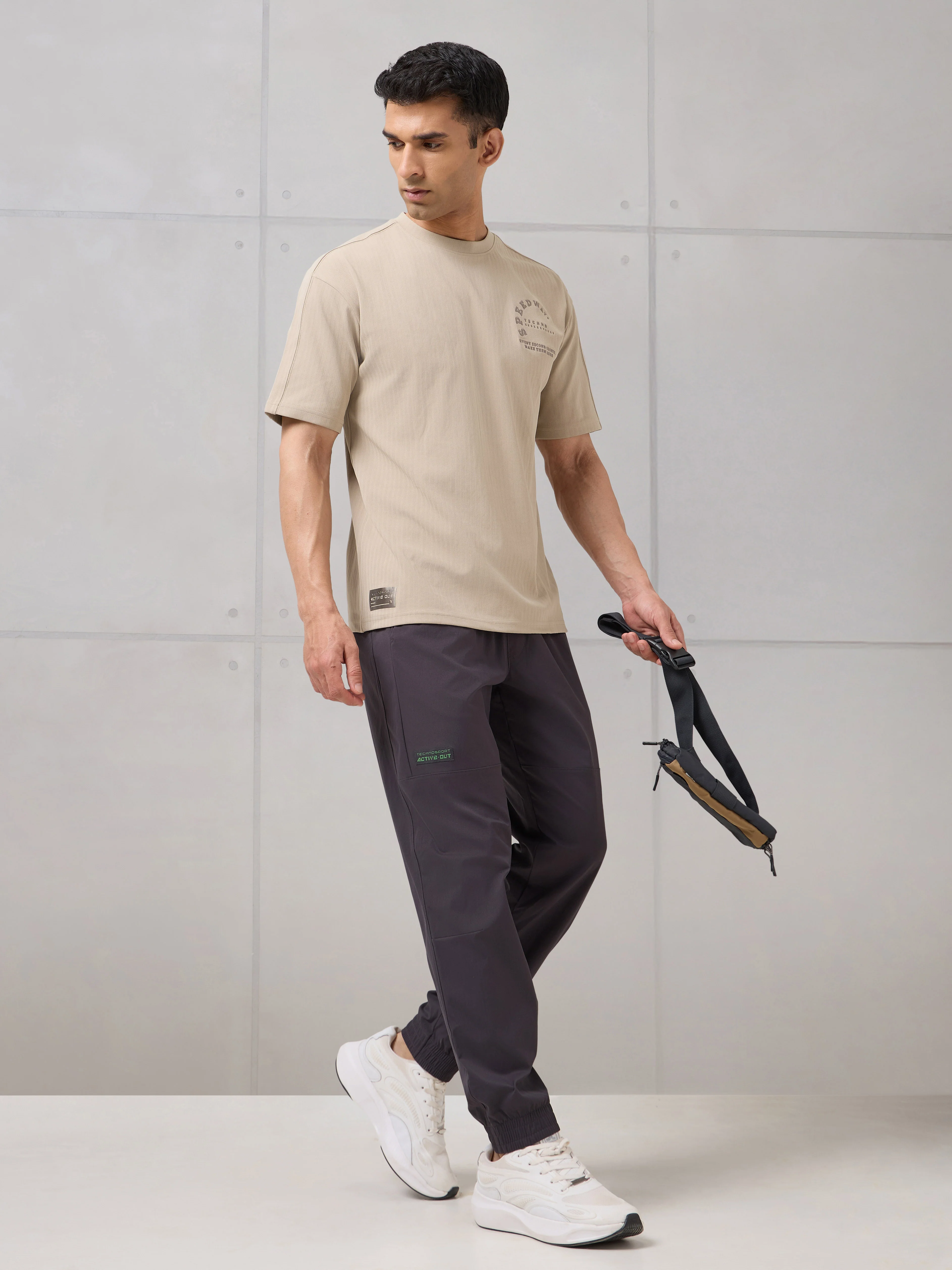 Men Round Neck Self Design Active Out Regular Fit T-Shirt with ELASTOPLUS - Image 5