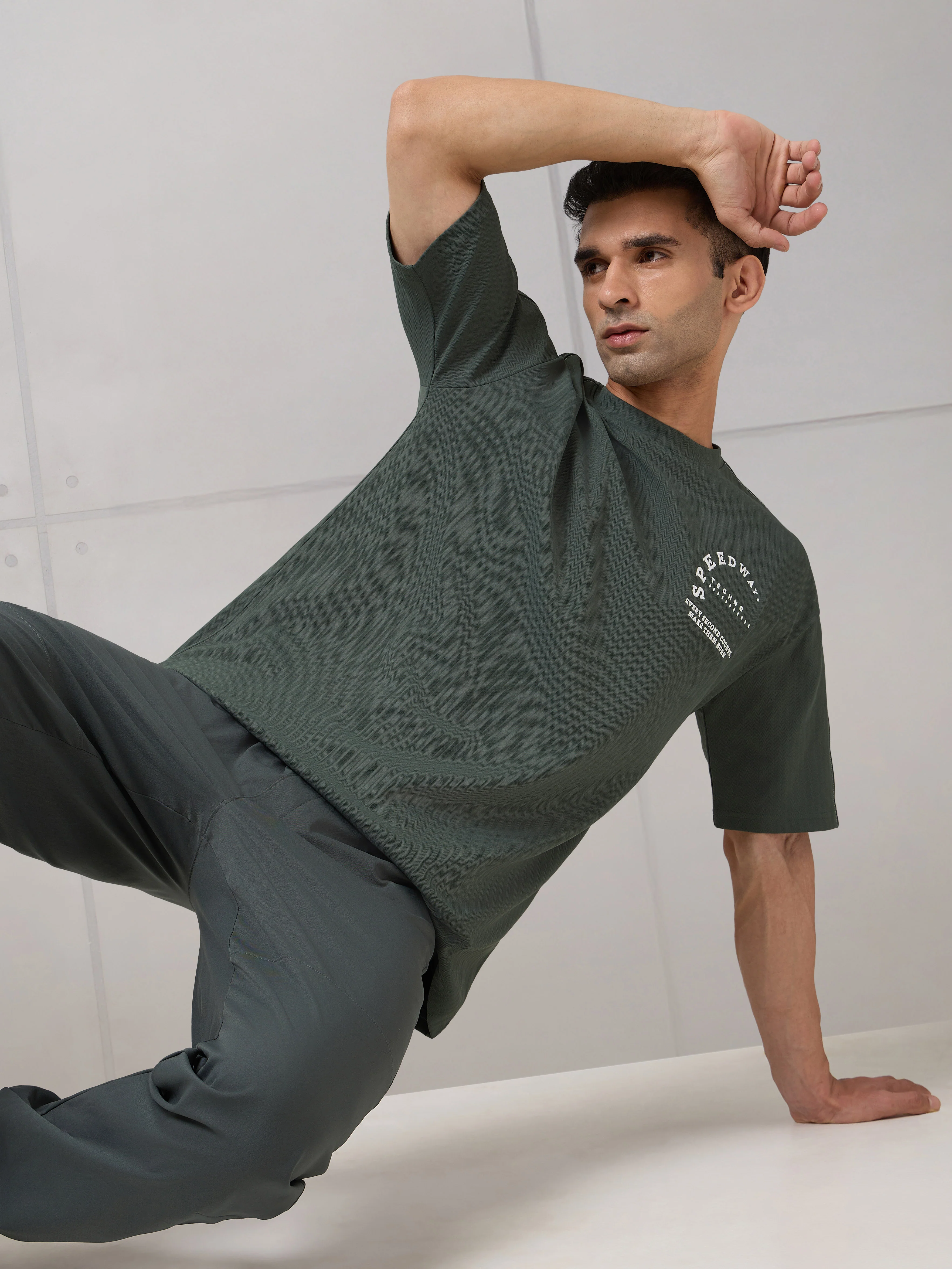 Men Round Neck Self Design Active Out Regular Fit T-Shirt with ELASTOPLUS - Image 5