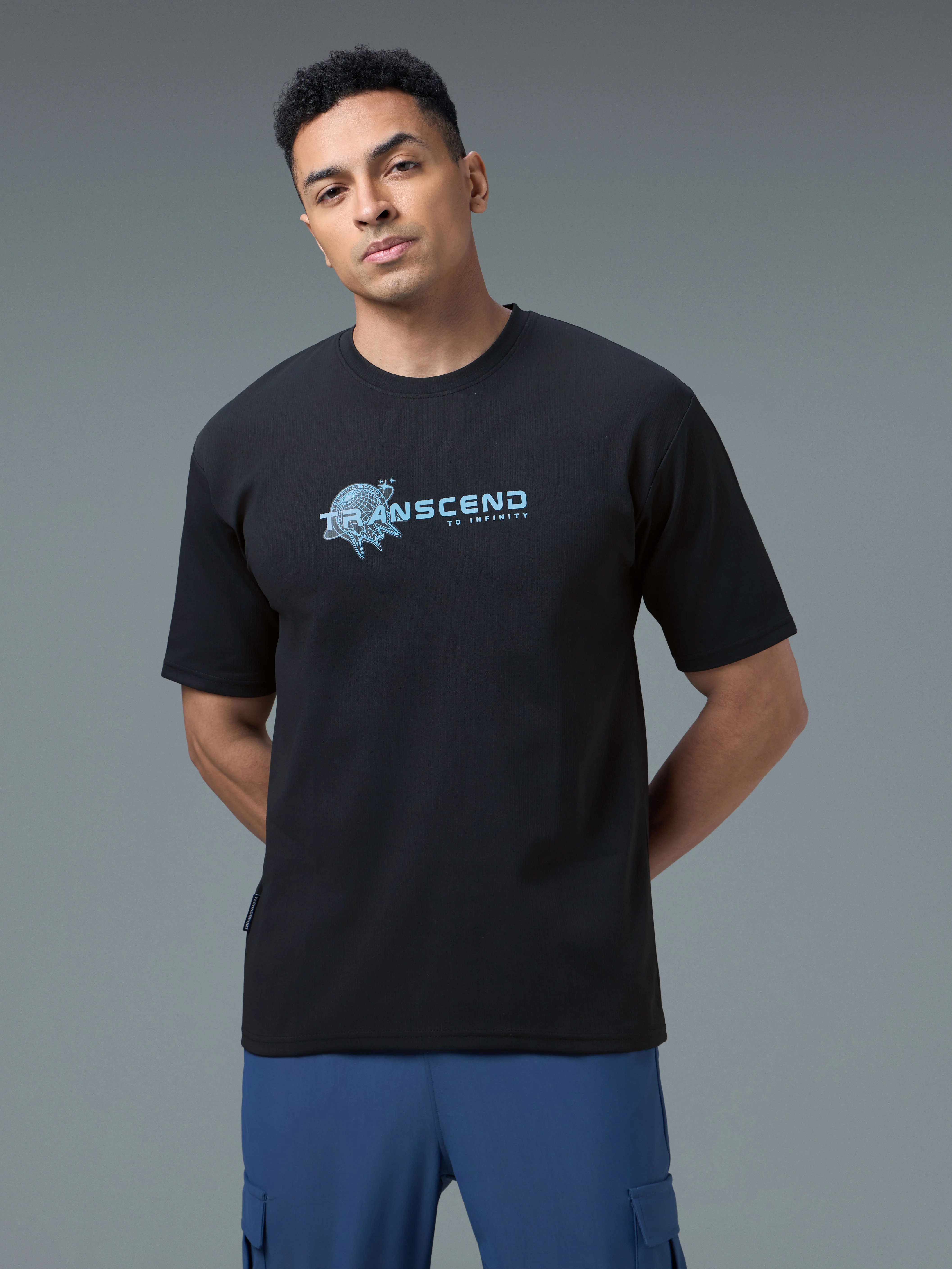 Men Round Neck Typography Printed Active Out Slim Fit T-Shirt with ELASTOPLUS - Image 2