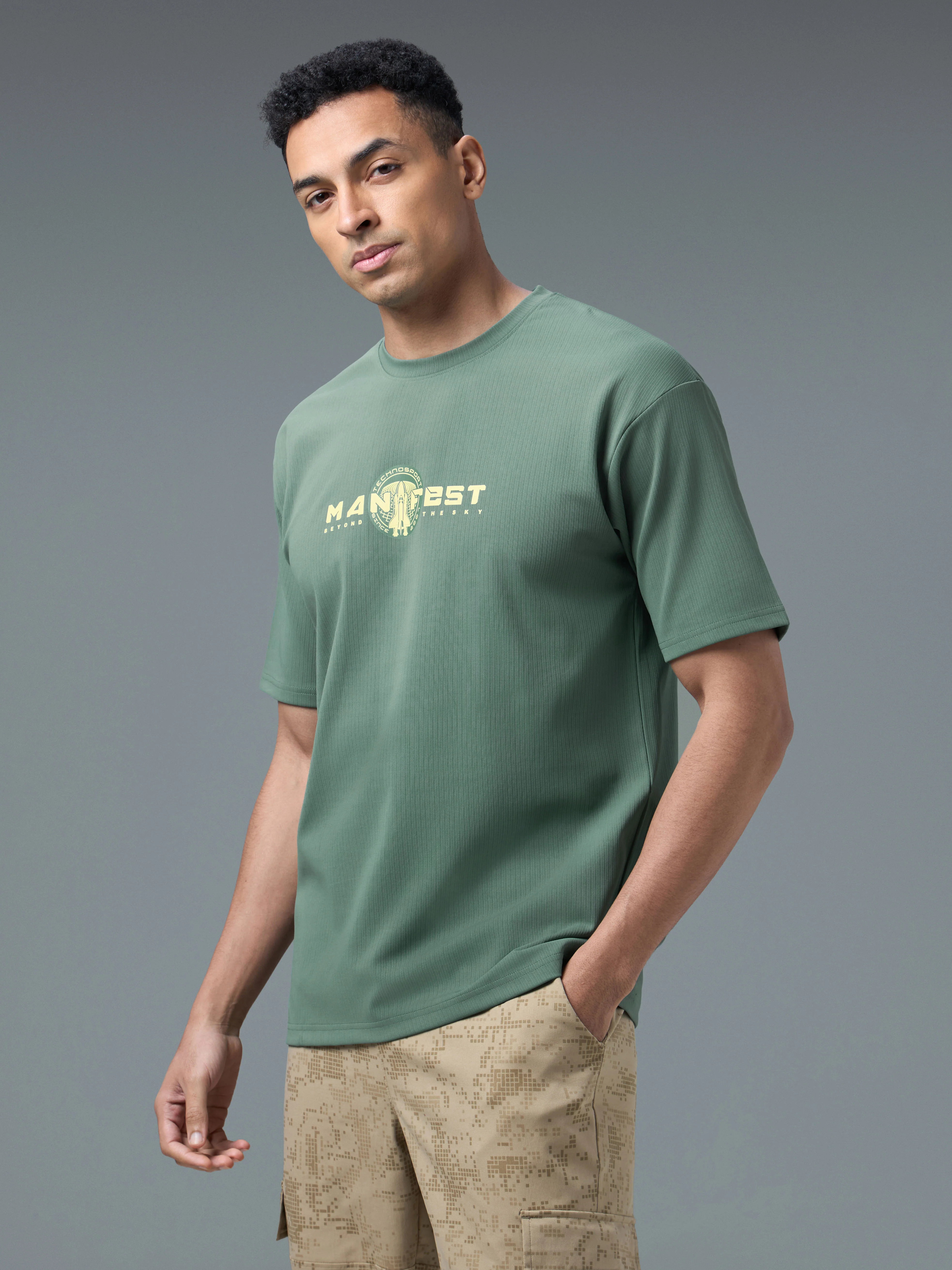 Men Round Neck Typography Printed Active Out Slim Fit T-Shirt with ELASTOPLUS - Image 4